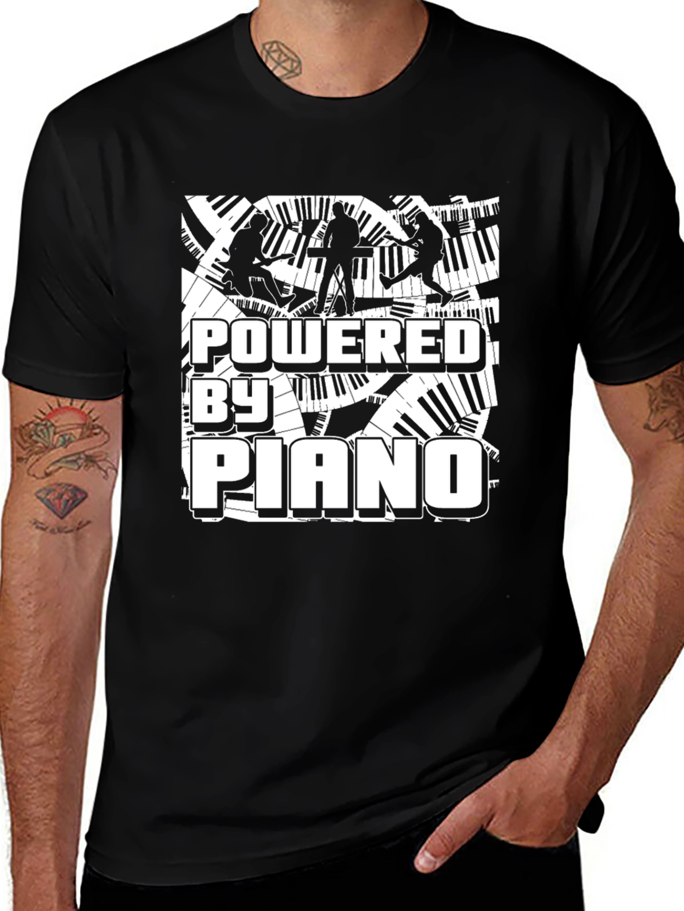 Powered By Piano Black Graphic Tee