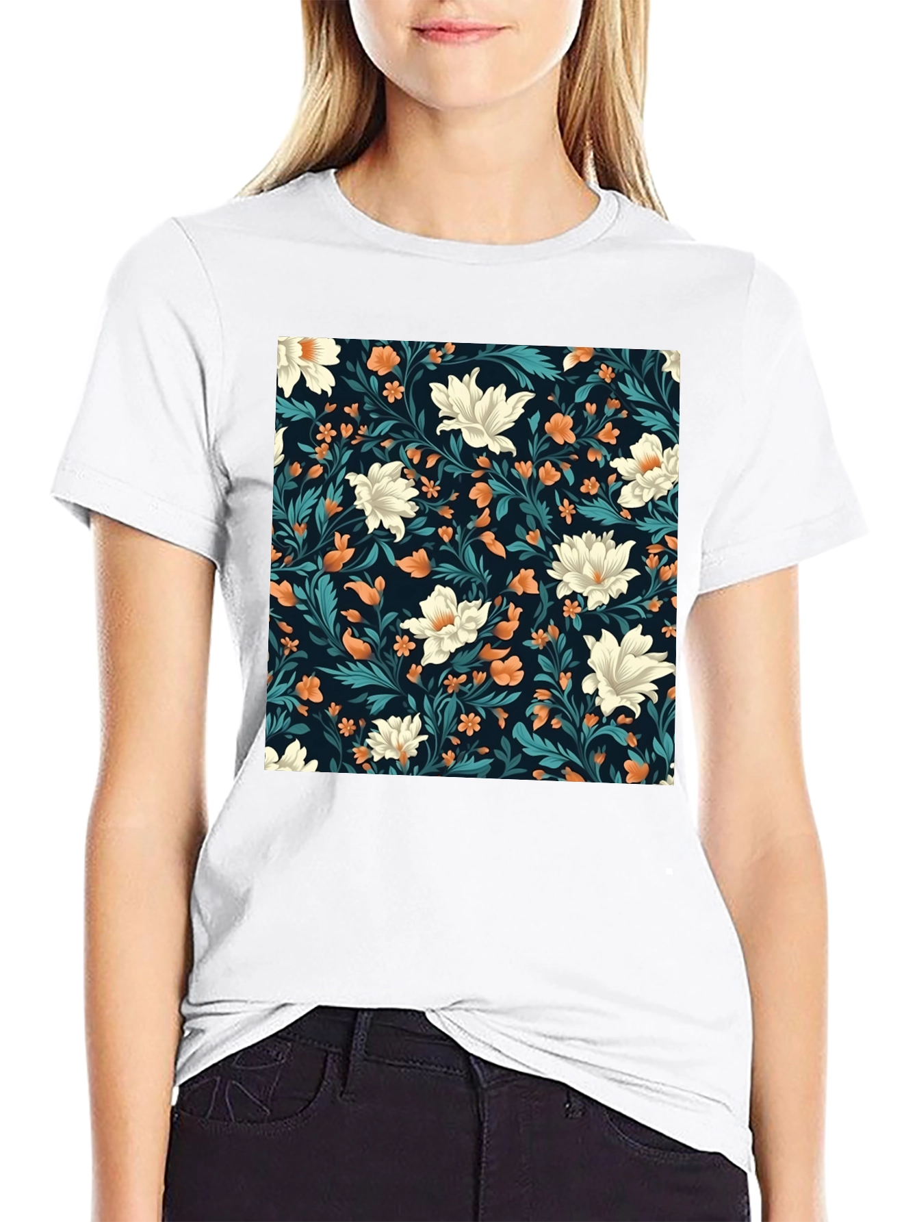 Floral Pattern Black T-Shirt - Stylish Casual Wear