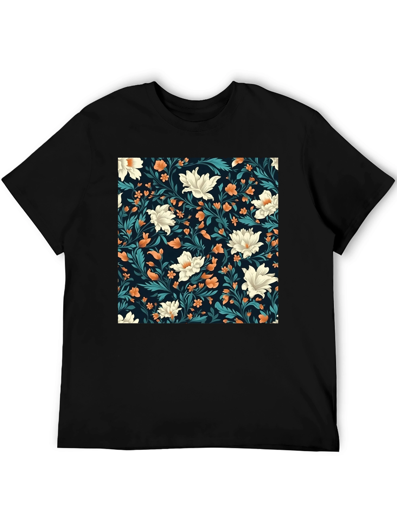 Floral Pattern Black T-Shirt - Stylish Casual Wear