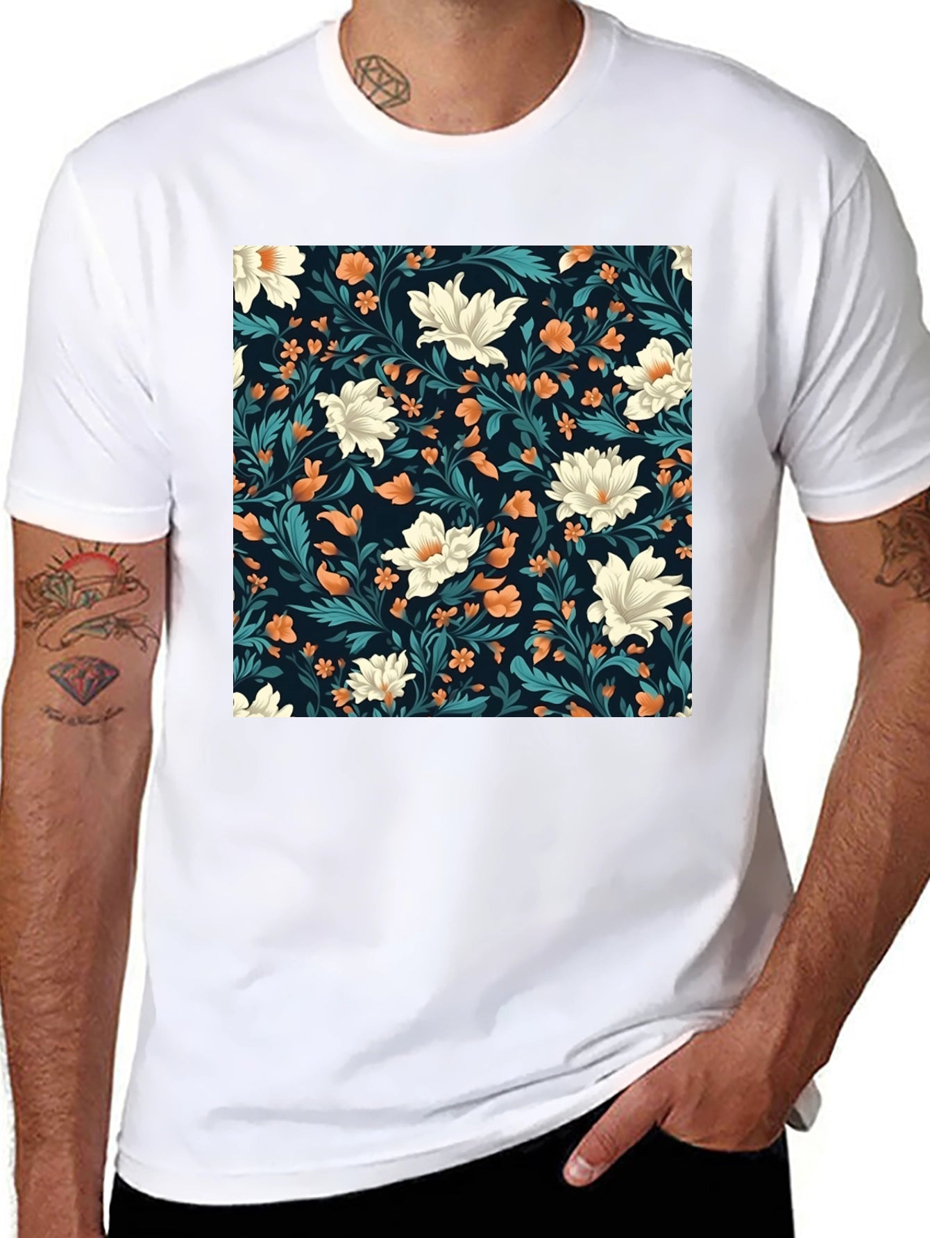 Floral Pattern Black T-Shirt - Stylish Casual Wear