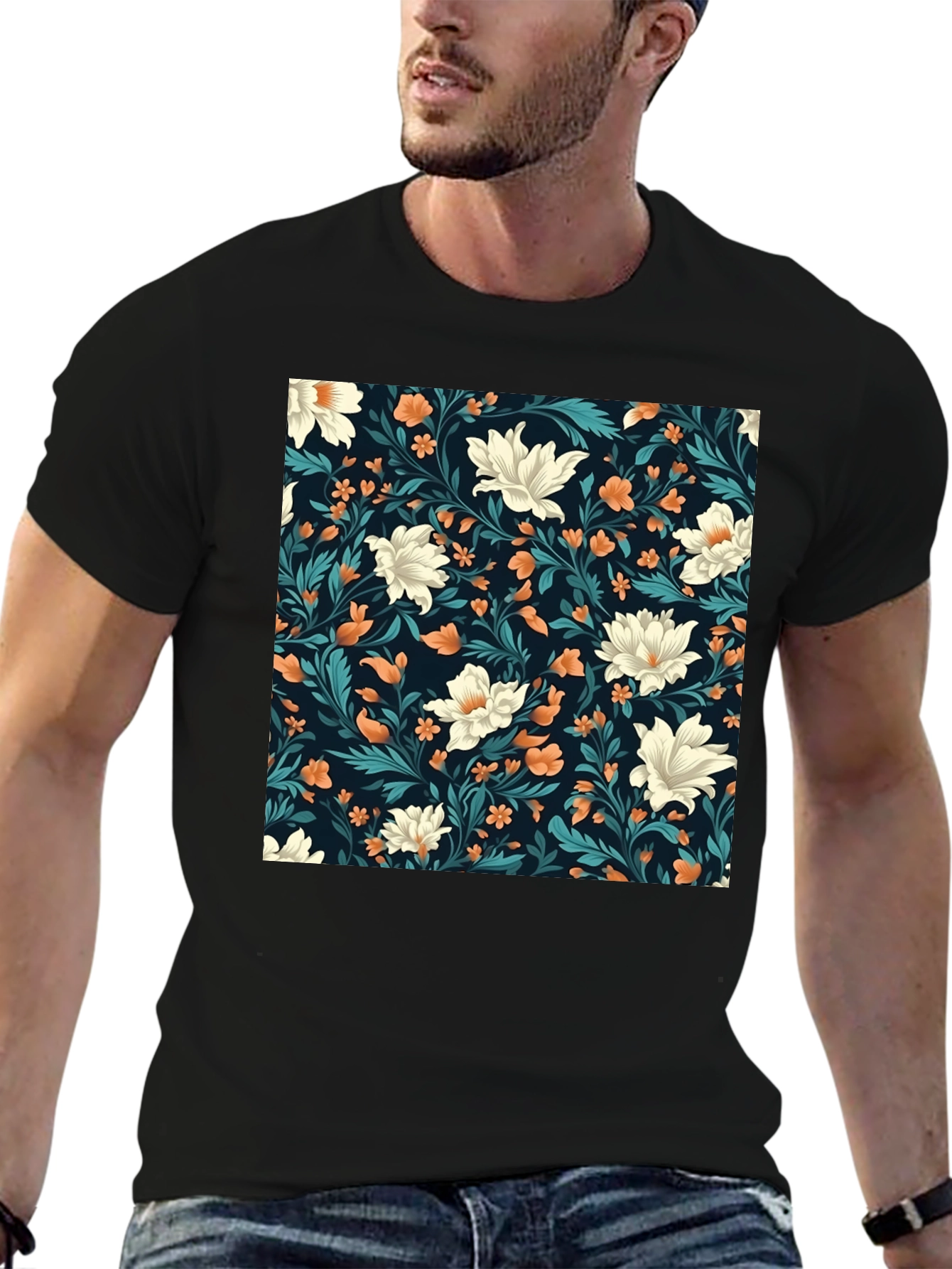 Floral Pattern Black T-Shirt - Stylish Casual Wear