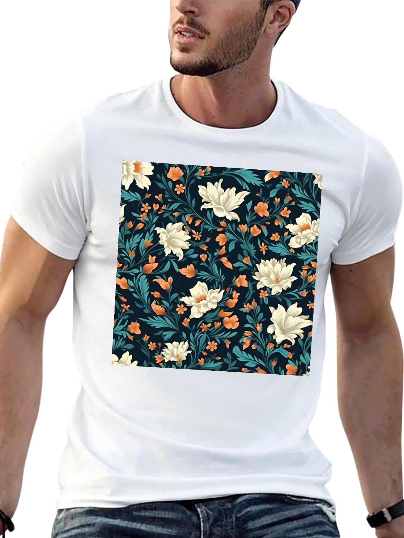 Floral Pattern Black T-Shirt - Stylish Casual Wear