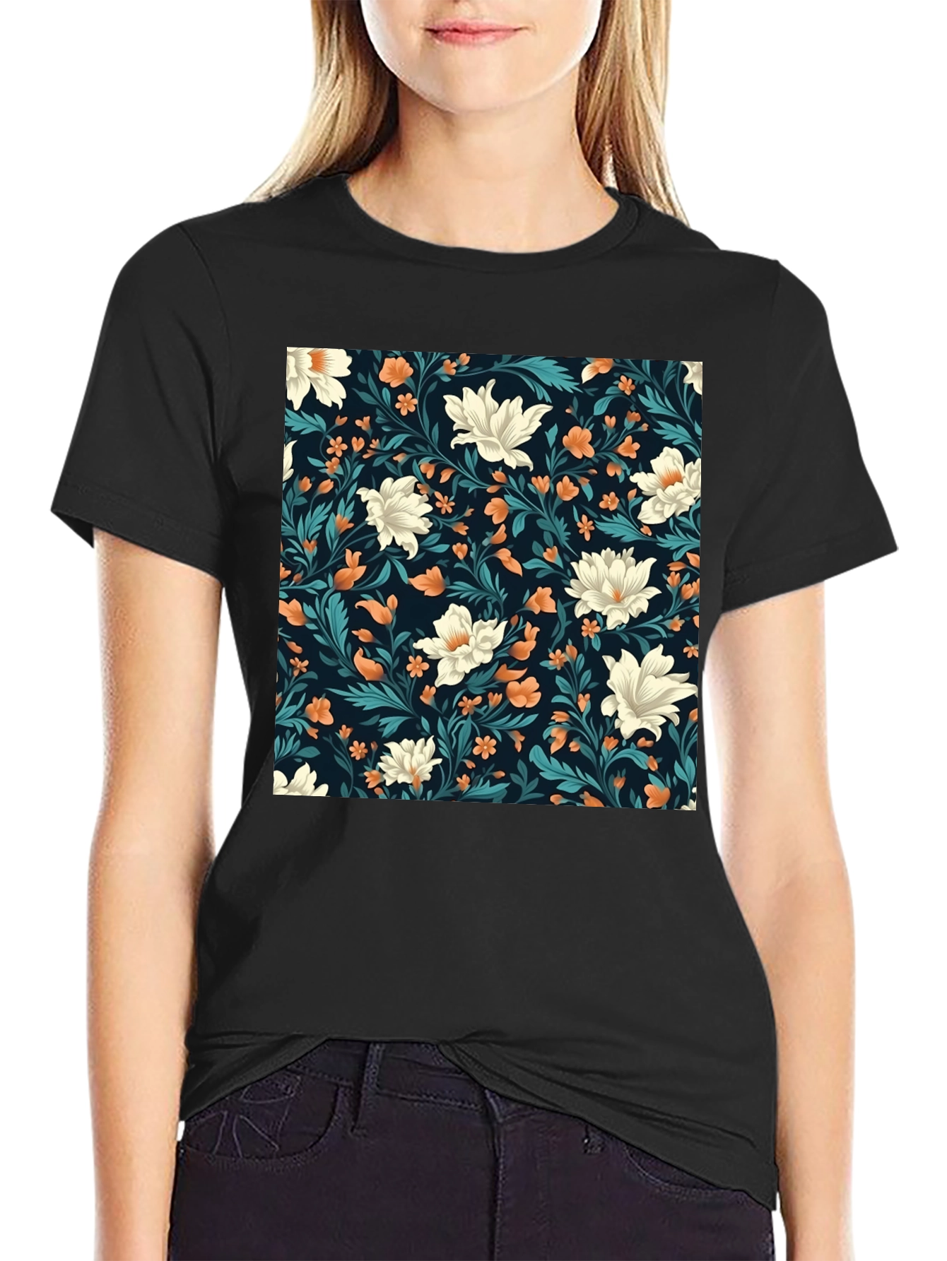 Floral Pattern Black T-Shirt - Stylish Casual Wear