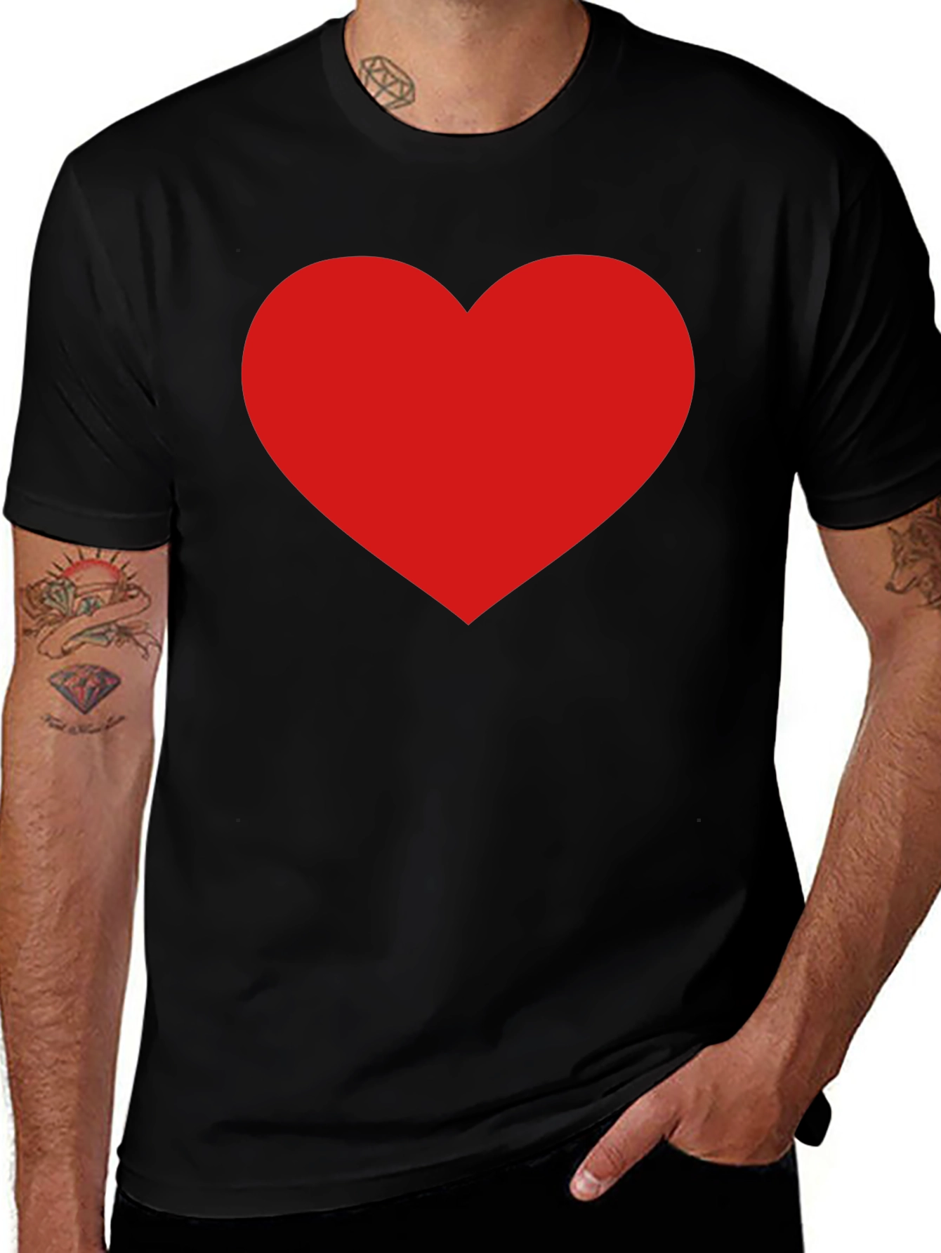 Classic Black Tee with Bold Red Heart Design