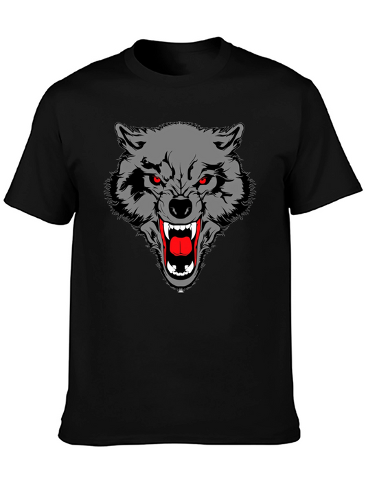 Black T-Shirt with Wolf Graphic