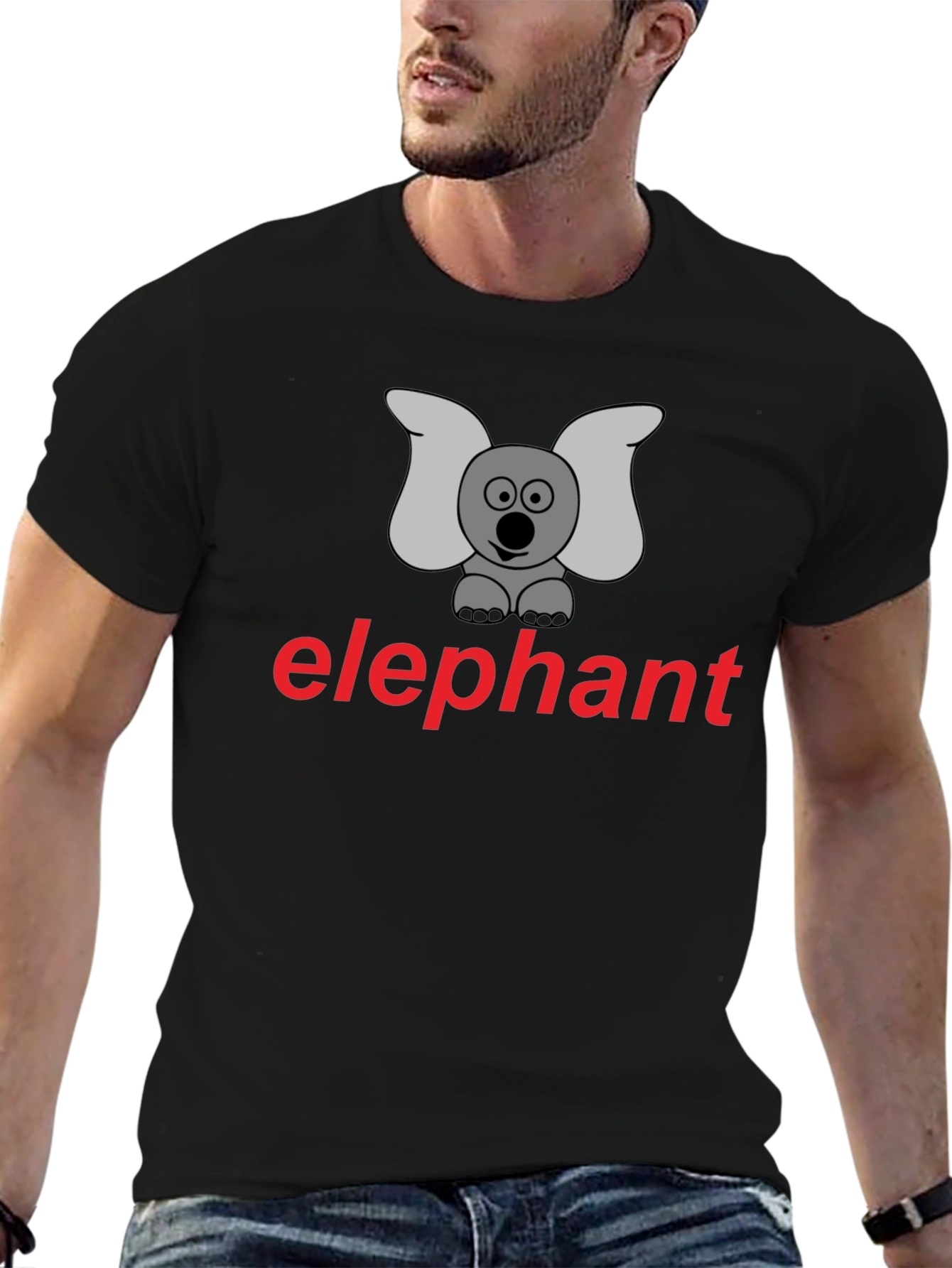 Black Elephant Cartoon T-Shirt - Unisex Casual Wear