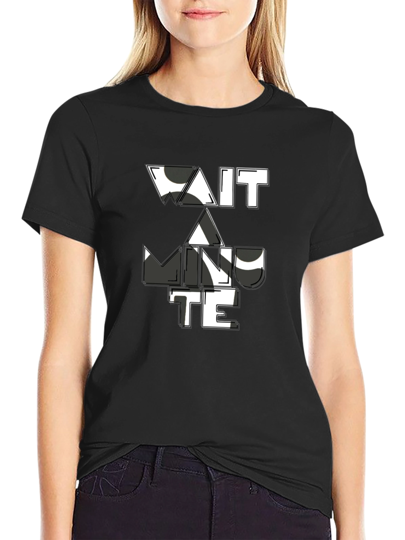 Wait a Minute Graphic Tee - Stylish Black T-Shirt