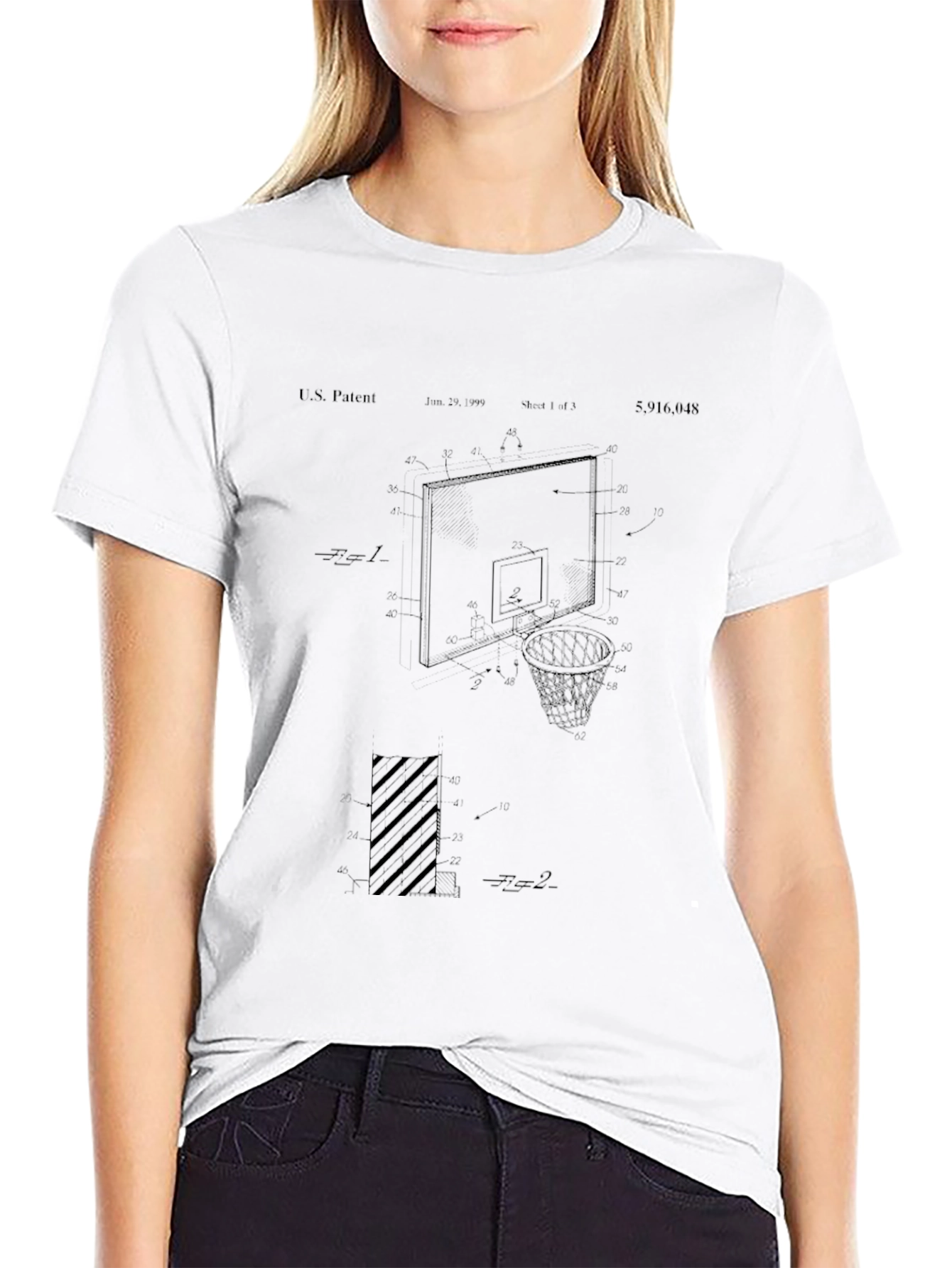 Basketball Hoop Patent Print Black T-Shirt
