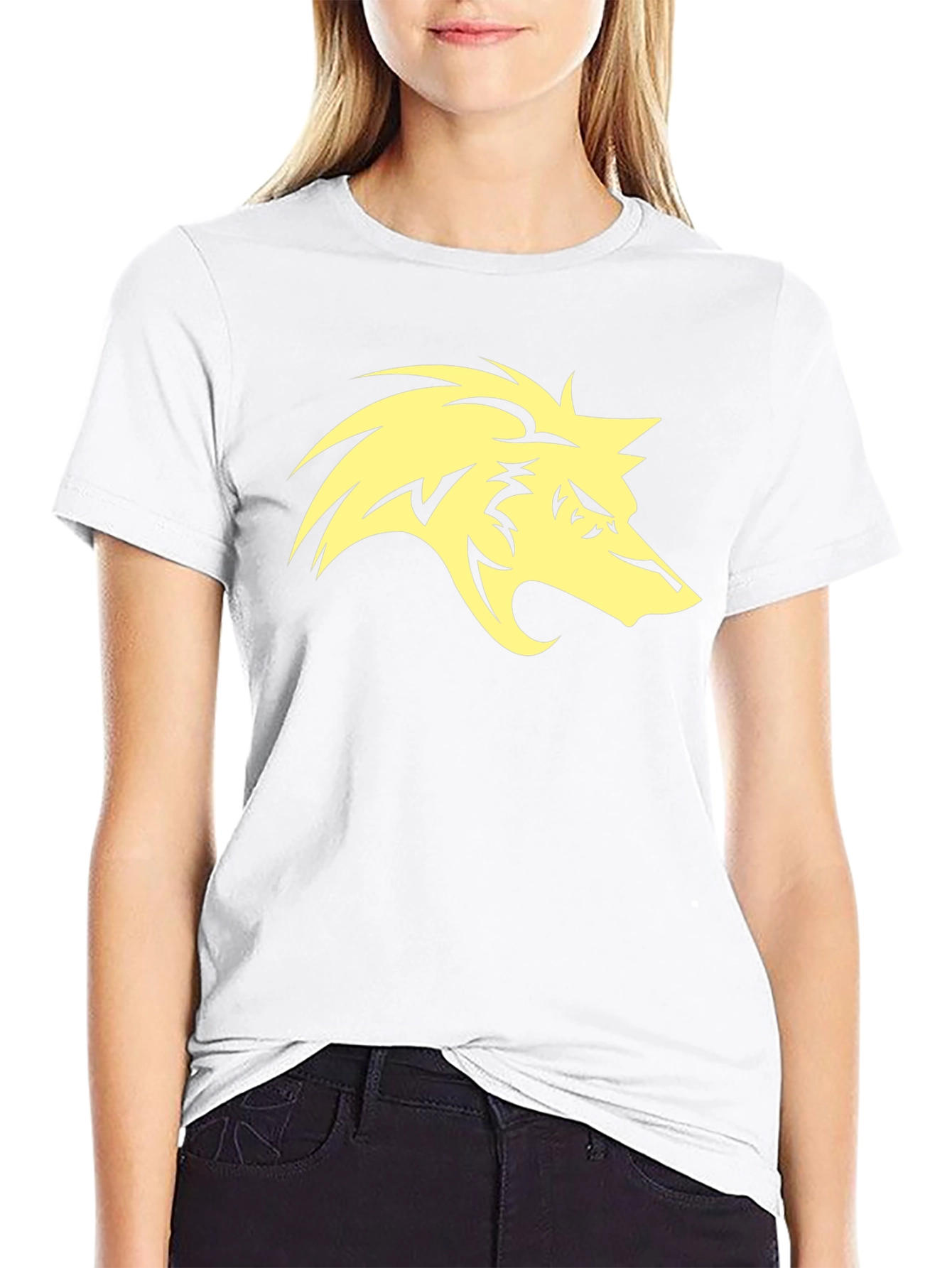 Mens Black T-Shirt with Yellow Wolf Graphic