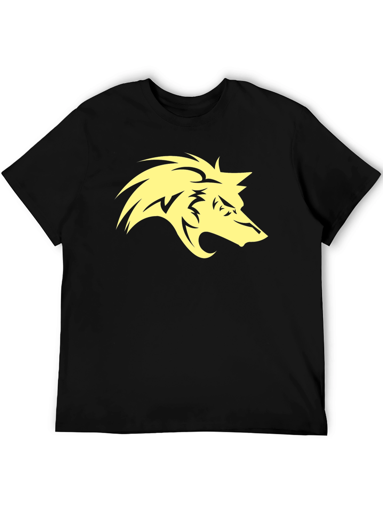 Mens Black T-Shirt with Yellow Wolf Graphic