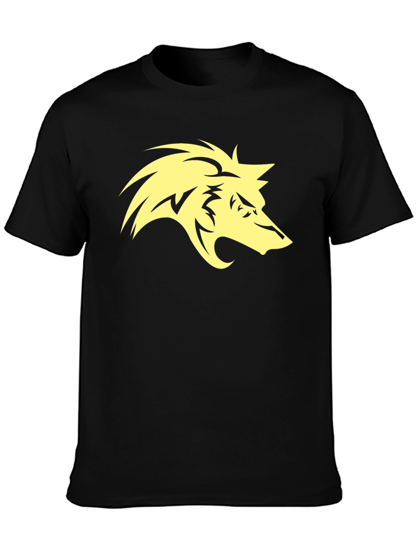 Mens Black T-Shirt with Yellow Wolf Graphic