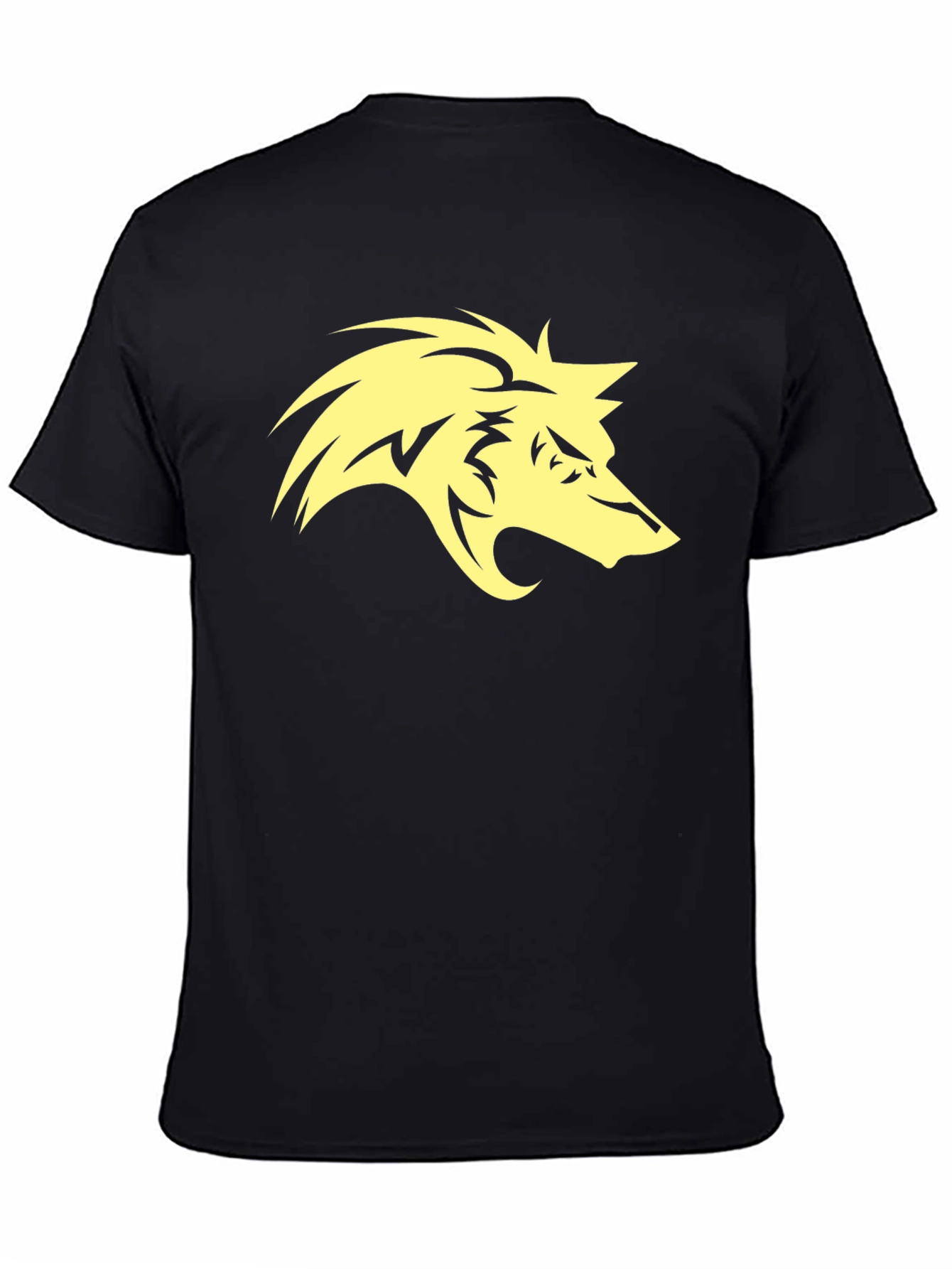 Mens Black T-Shirt with Yellow Wolf Graphic