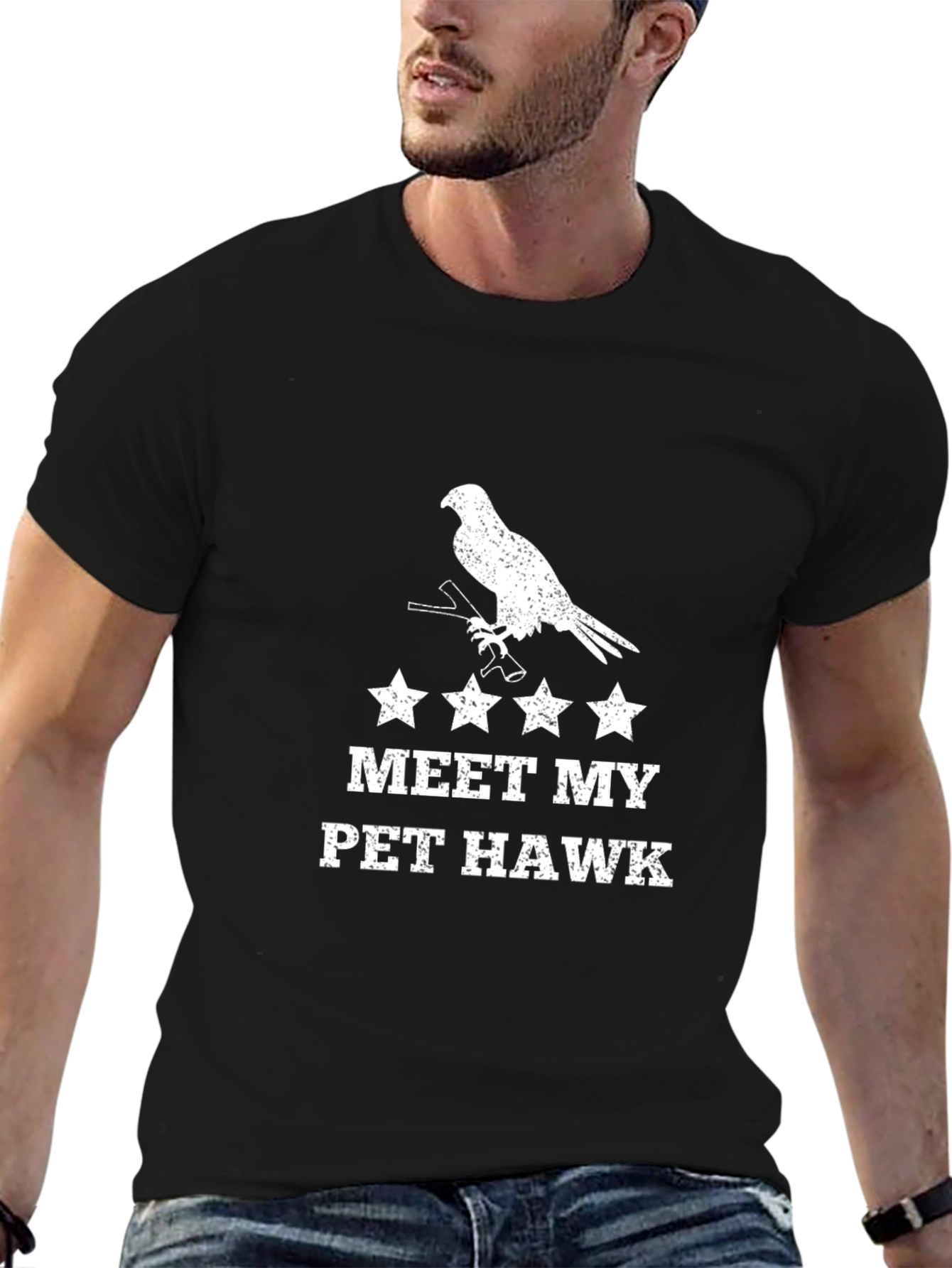 Meet My Pet Hawk Graphic T-Shirt - Black