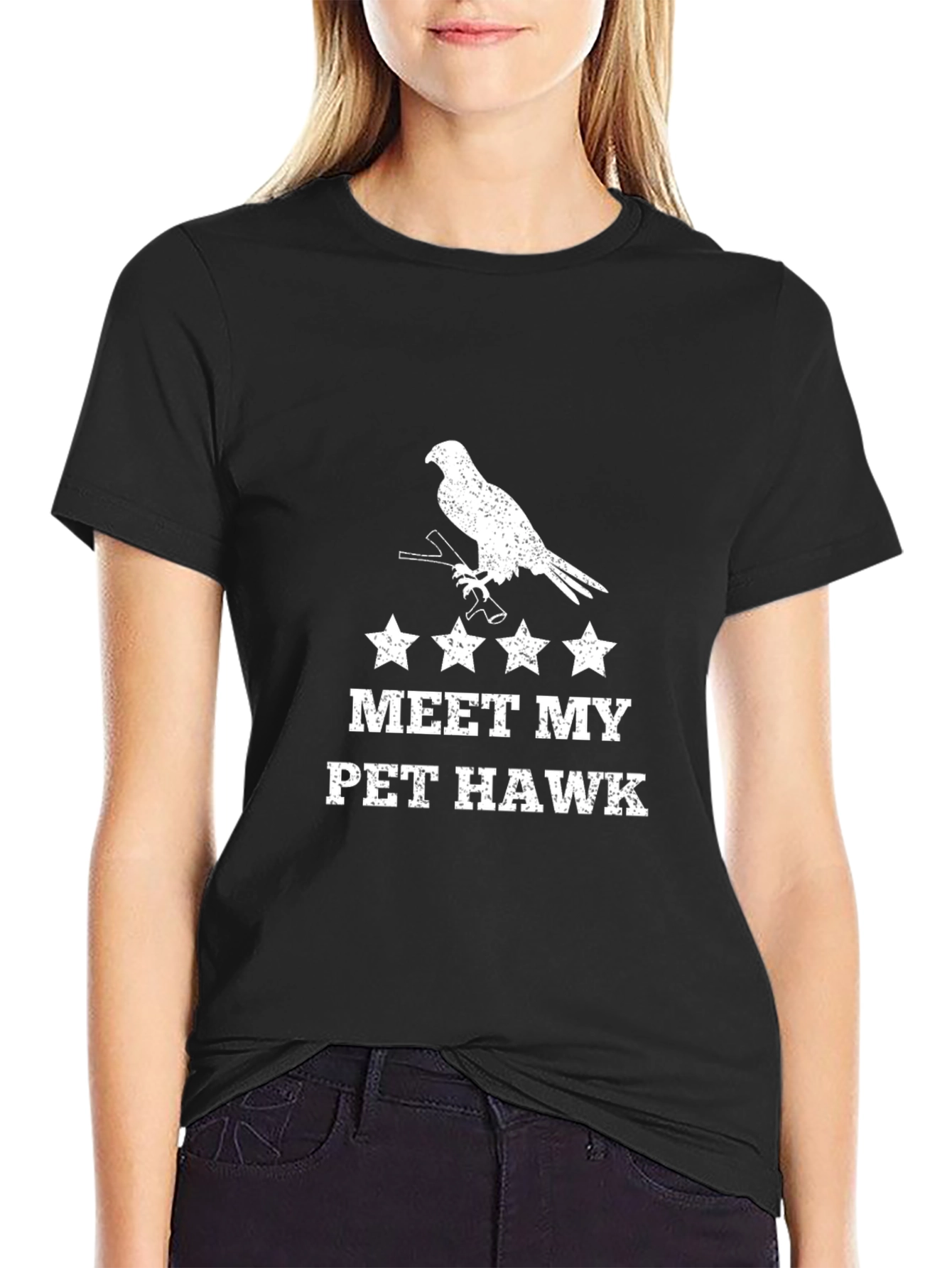 Meet My Pet Hawk Graphic T-Shirt - Black
