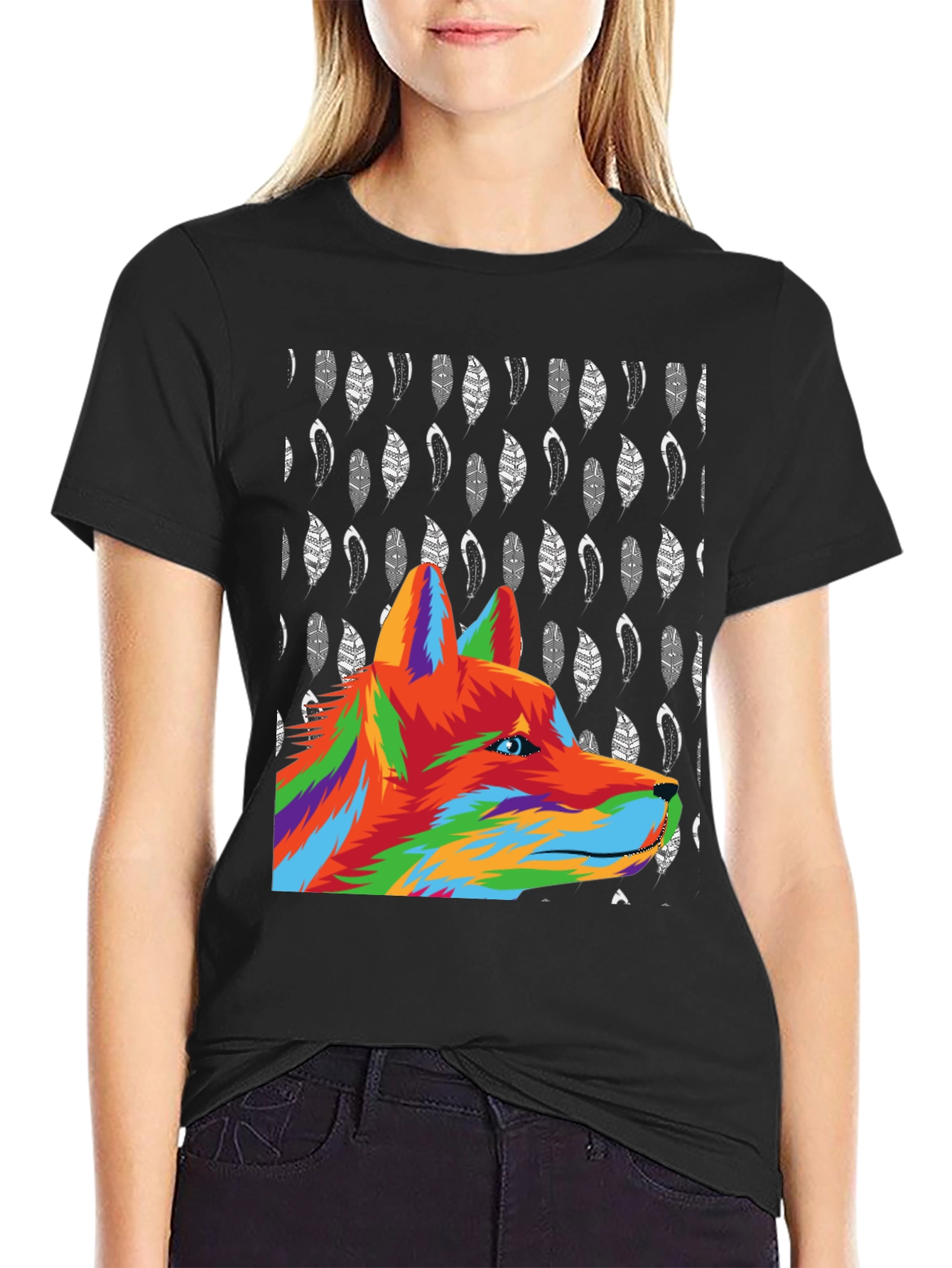 Bold Wolf Graphic Tee - Black Cotton Blend