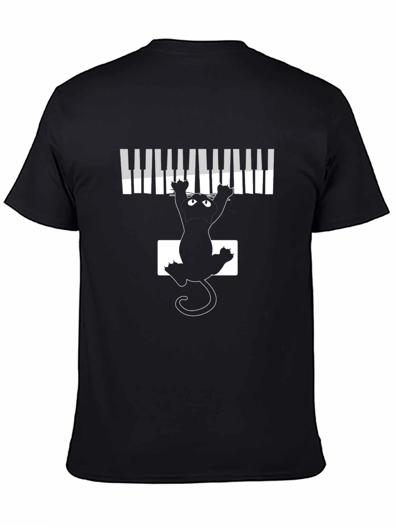 Piano Cat Black T-Shirt - Music Lover Tee