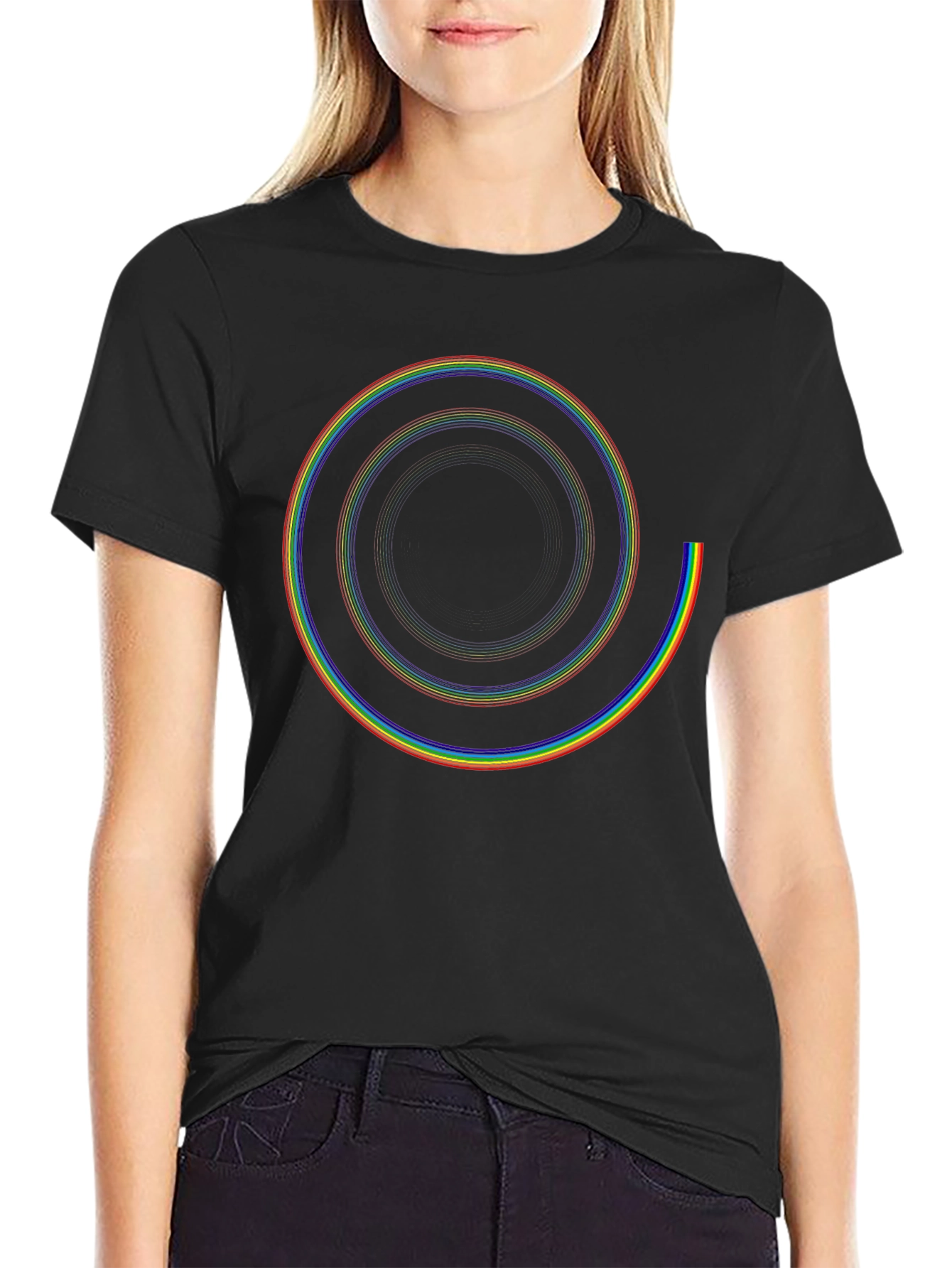 Rainbow Spiral Graphic Black T-Shirt