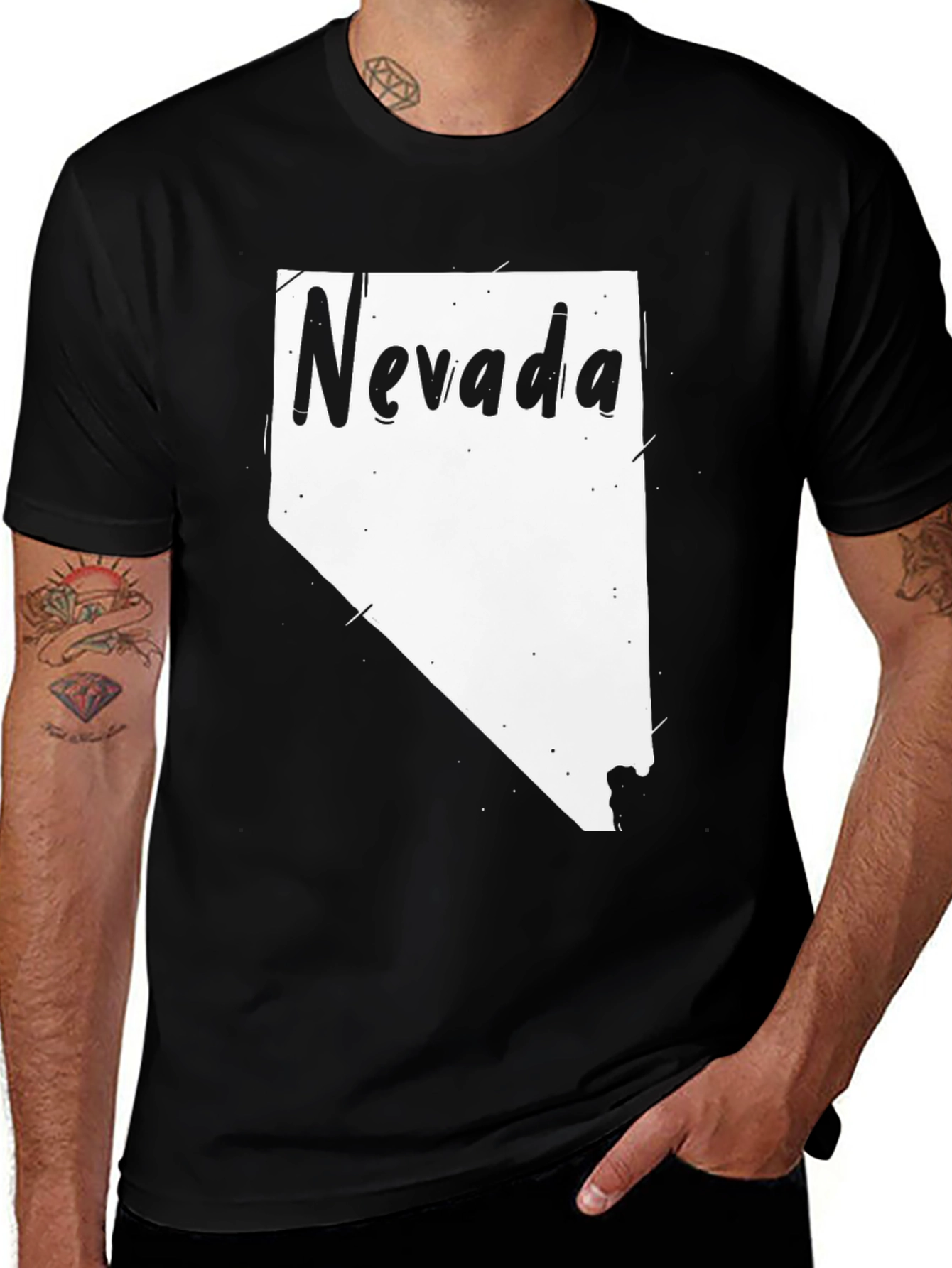 Nevada State Outline T-Shirt - Mens Black Tee