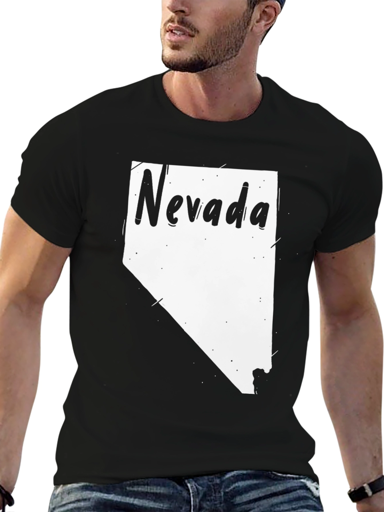 Nevada State Outline T-Shirt - Mens Black Tee