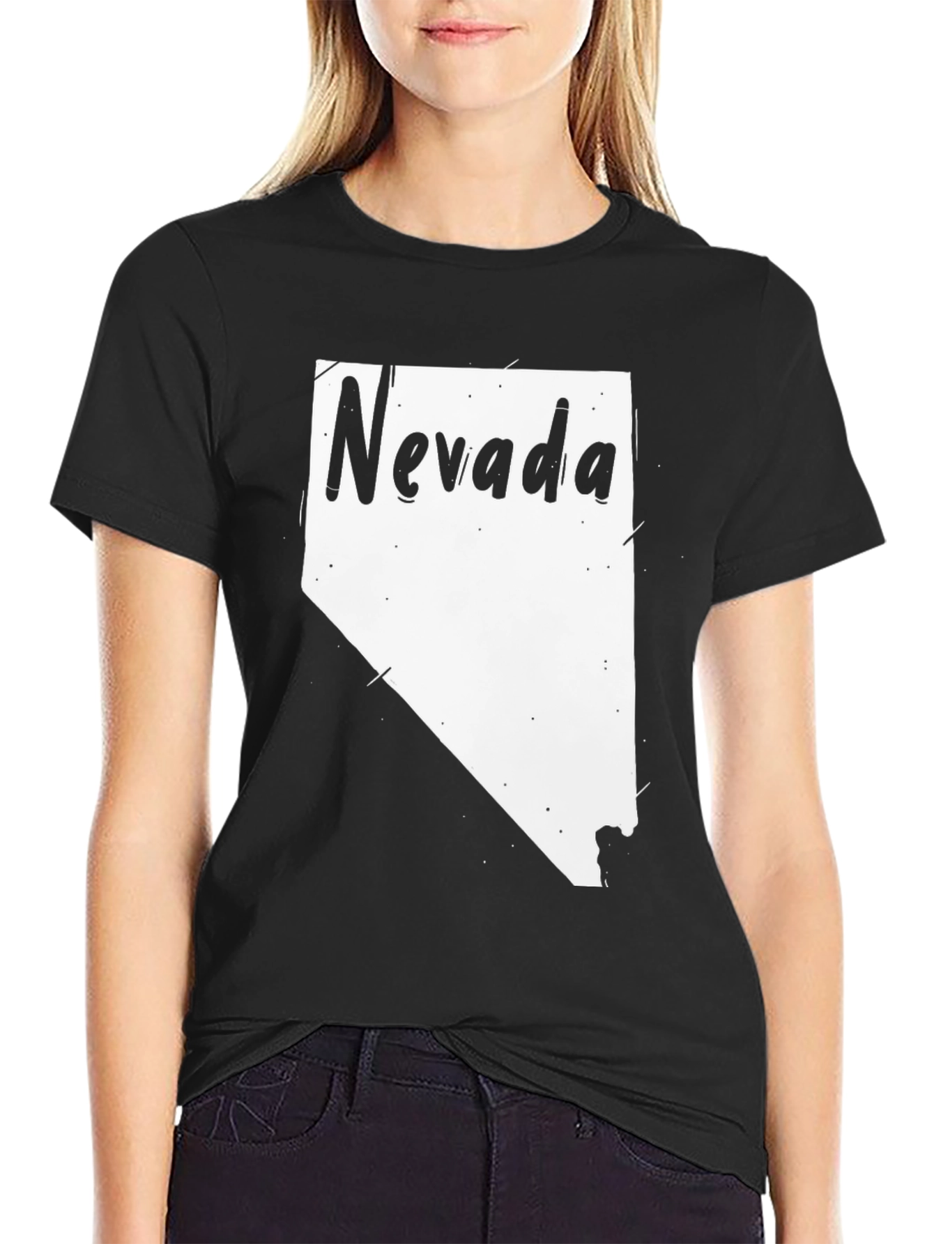 Nevada State Outline T-Shirt - Mens Black Tee