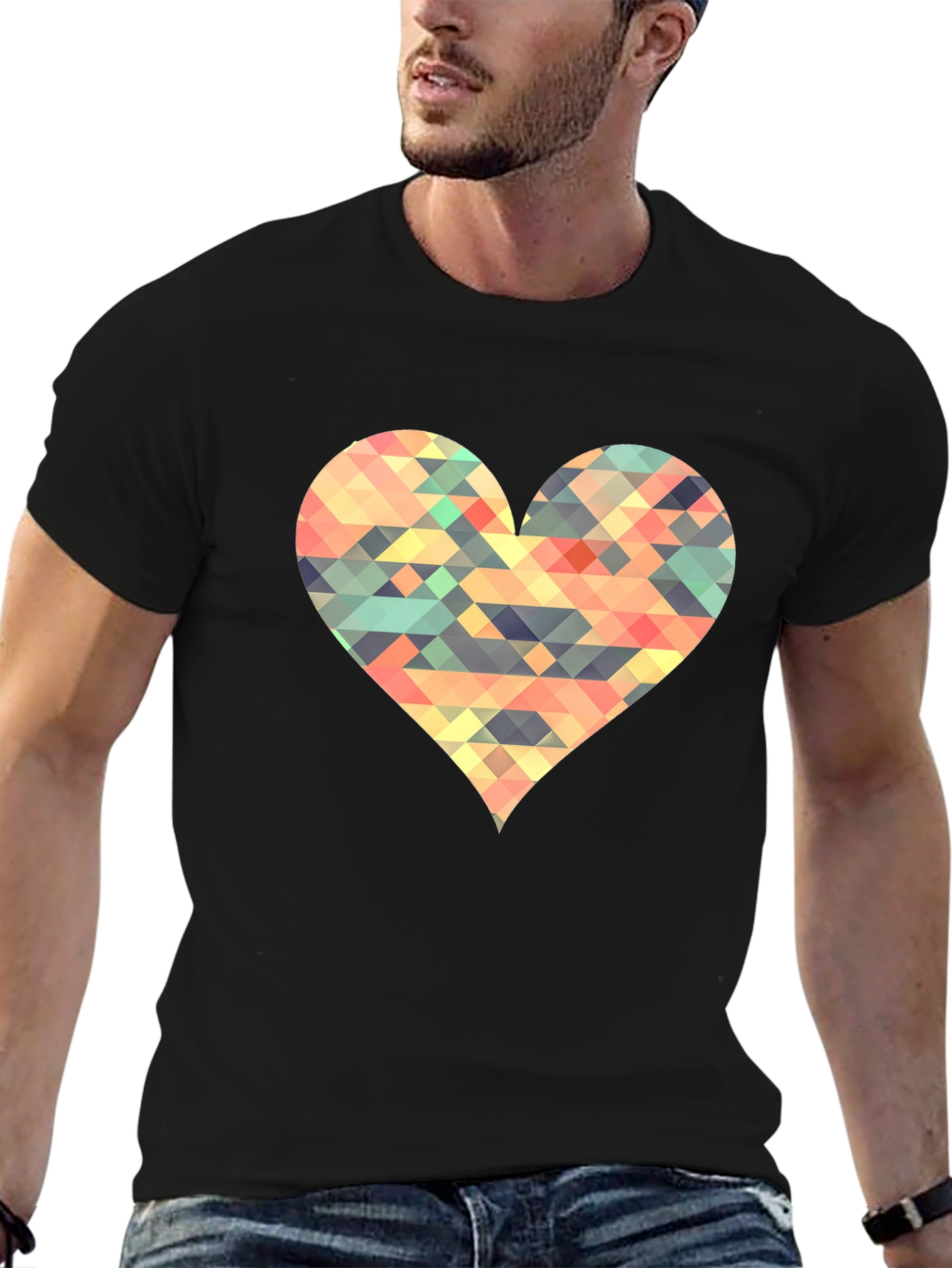 Geometric Heart Black T-Shirt