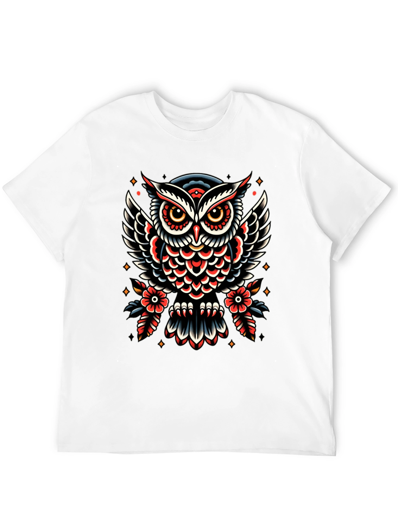 Owl Tattoo Print Black T-Shirt