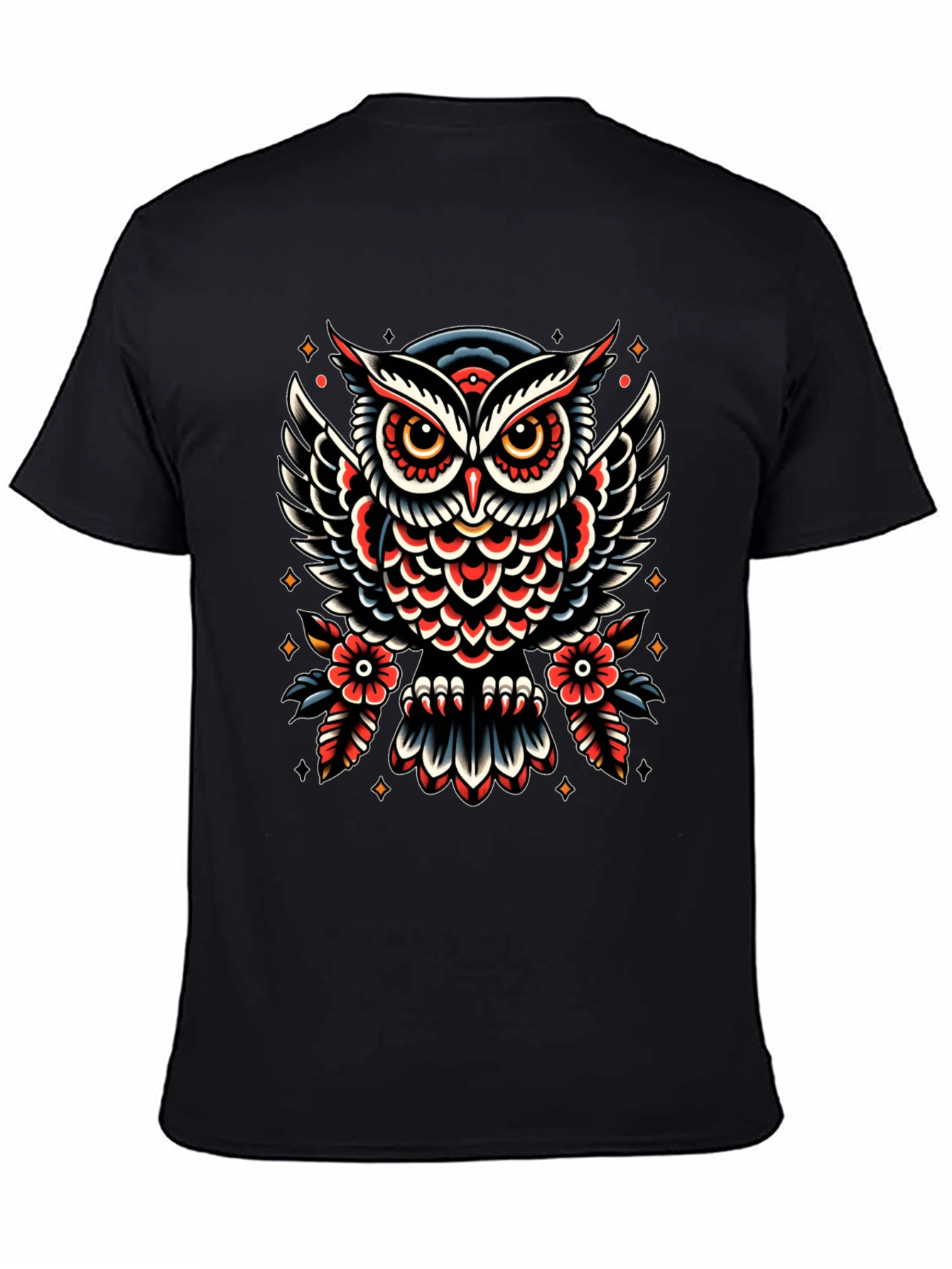 Owl Tattoo Print Black T-Shirt