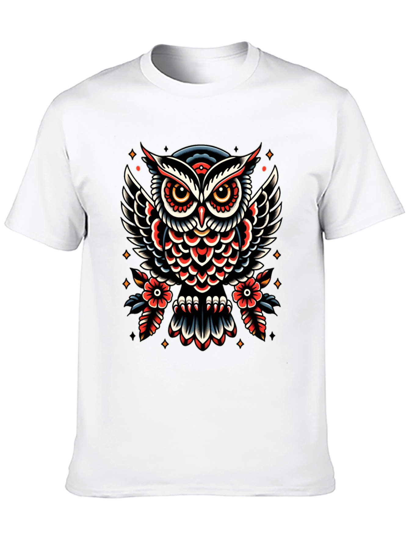 Owl Tattoo Print Black T-Shirt