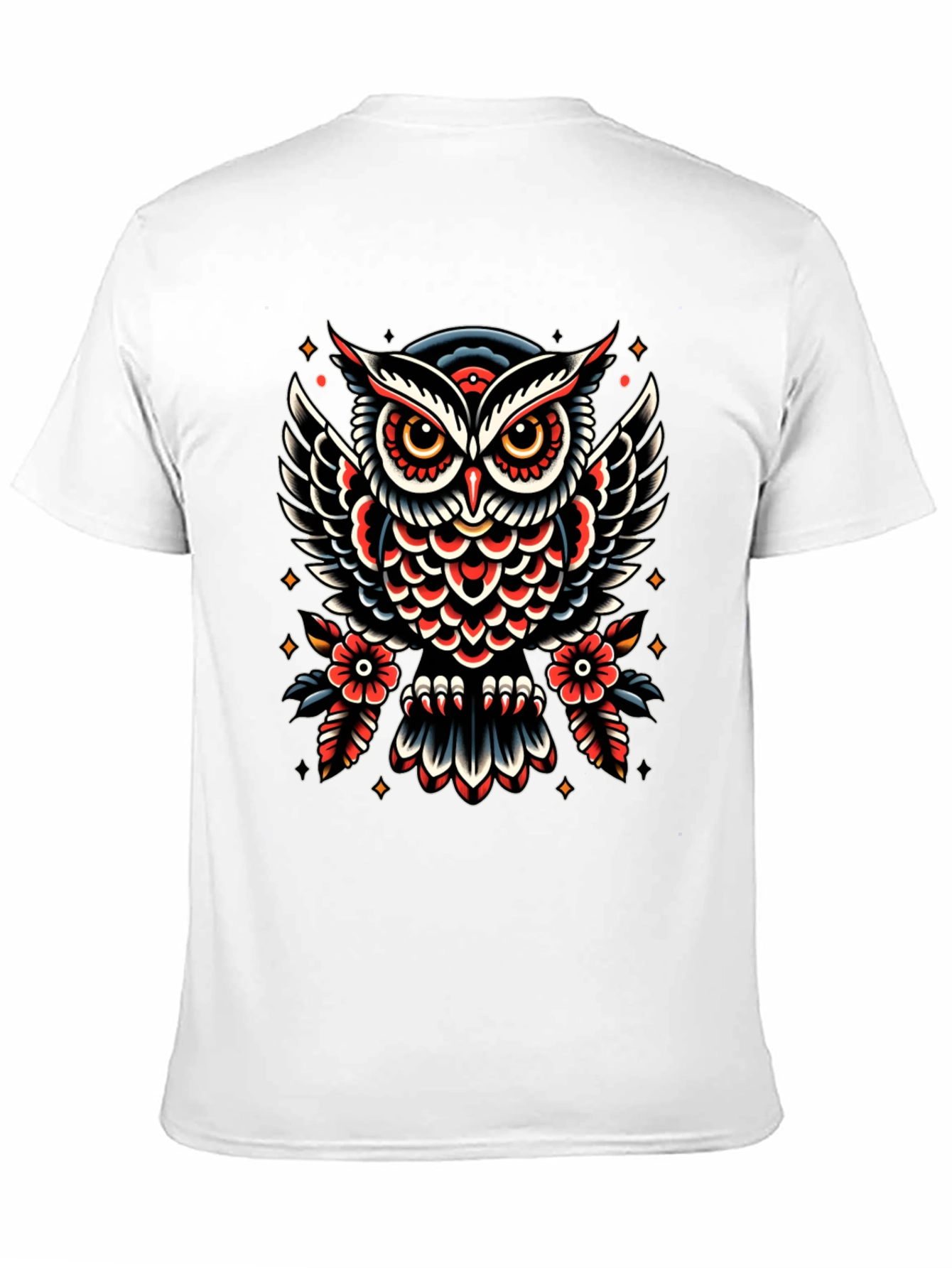 Owl Tattoo Print Black T-Shirt