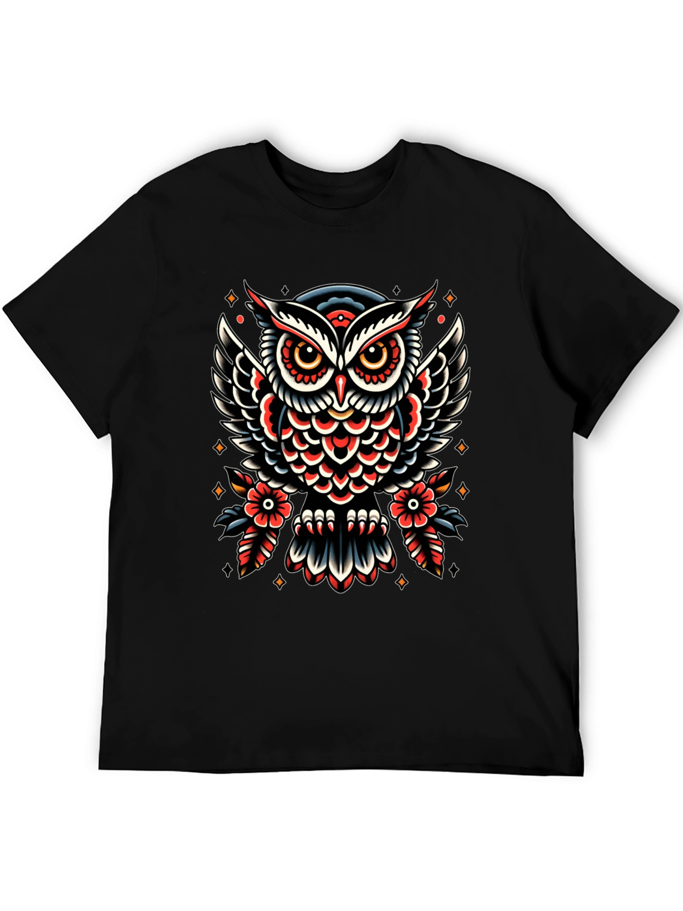 Owl Tattoo Print Black T-Shirt