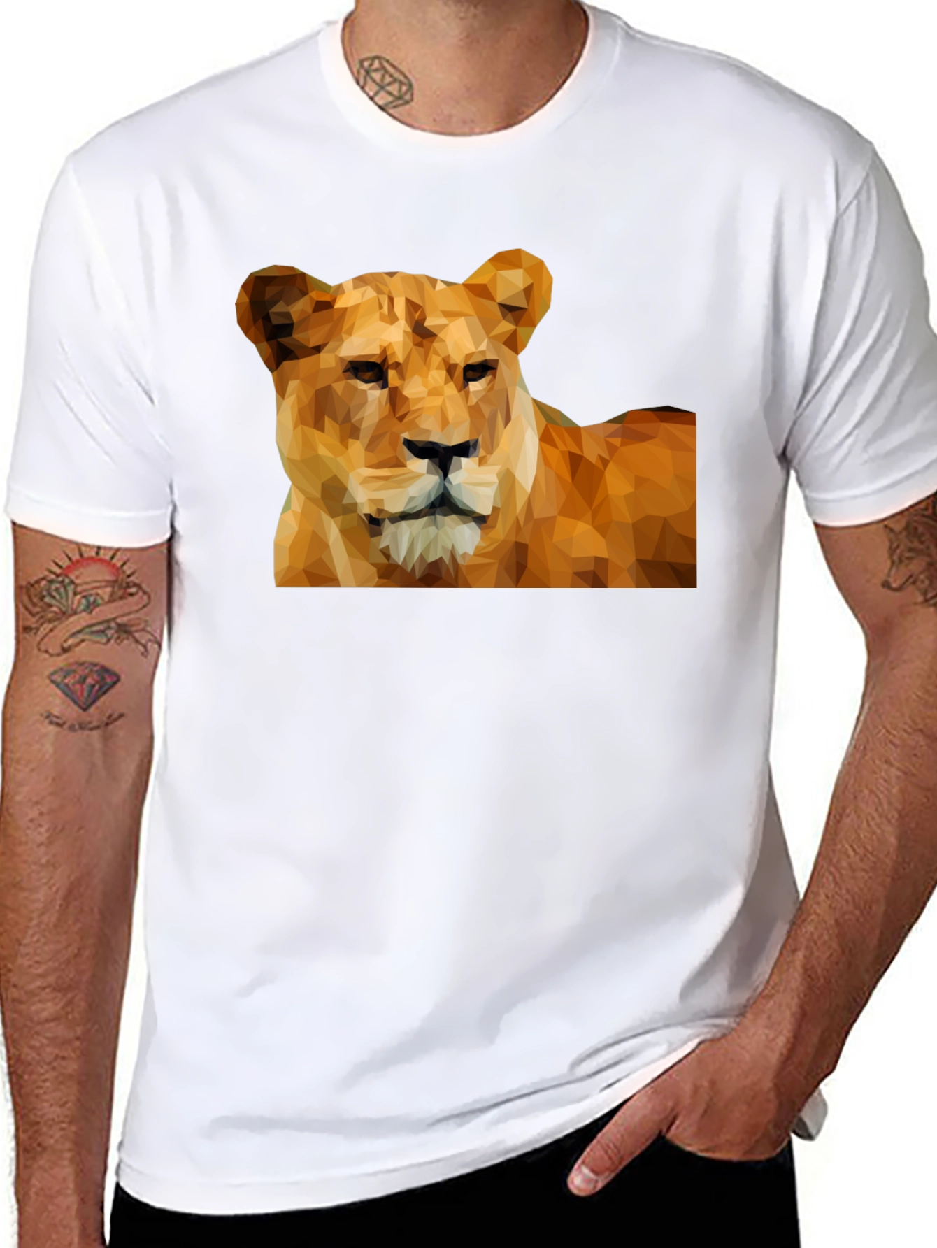 Geometric Lion Graphic Tee - Black