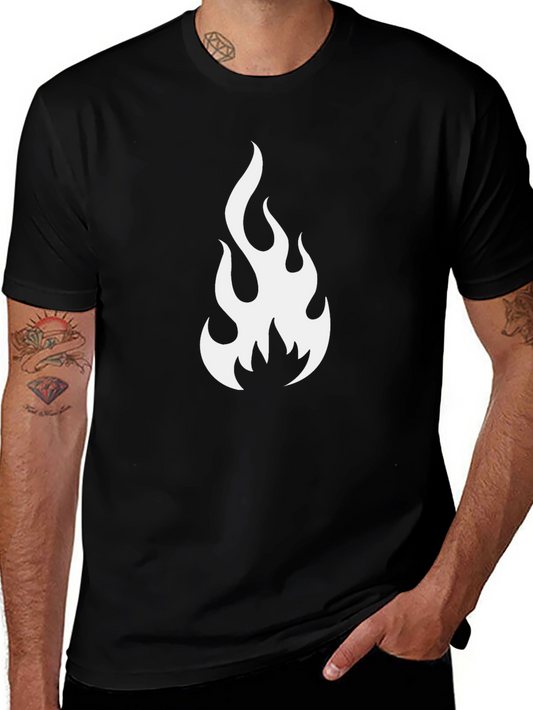 Black T-Shirt with White Flame Graphic