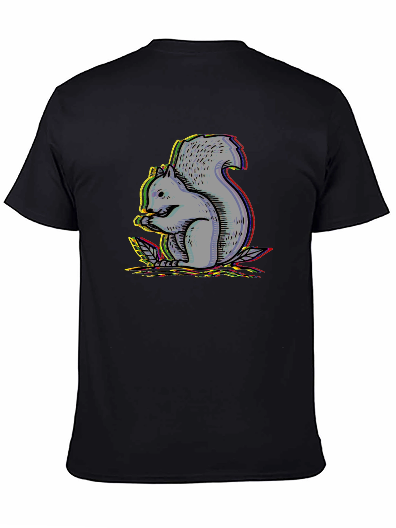 Mens Black T-Shirt with Squirrel Graphic Design