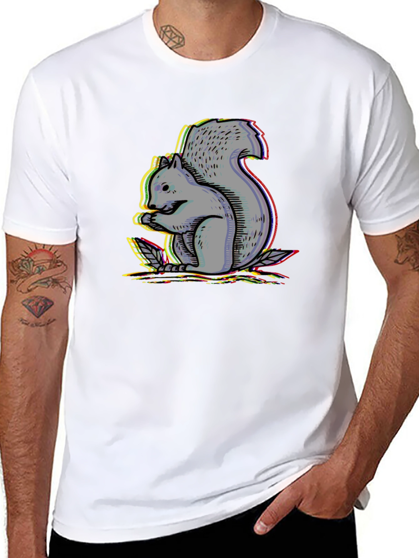Mens Black T-Shirt with Squirrel Graphic Design