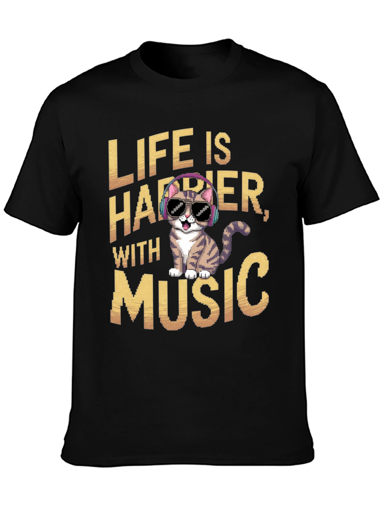Life is Happier with Music Cat T-Shirt