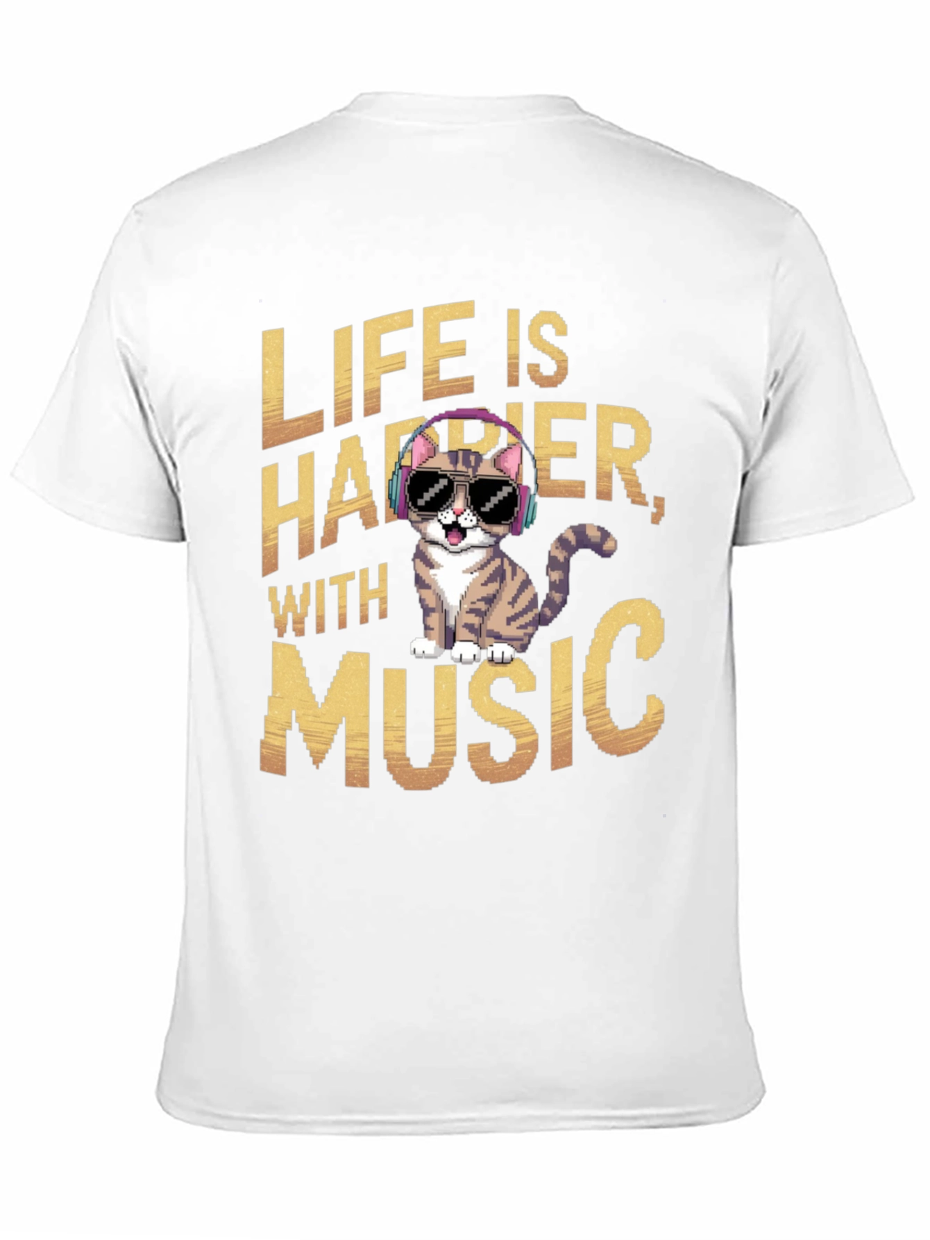Life is Happier with Music Cat T-Shirt