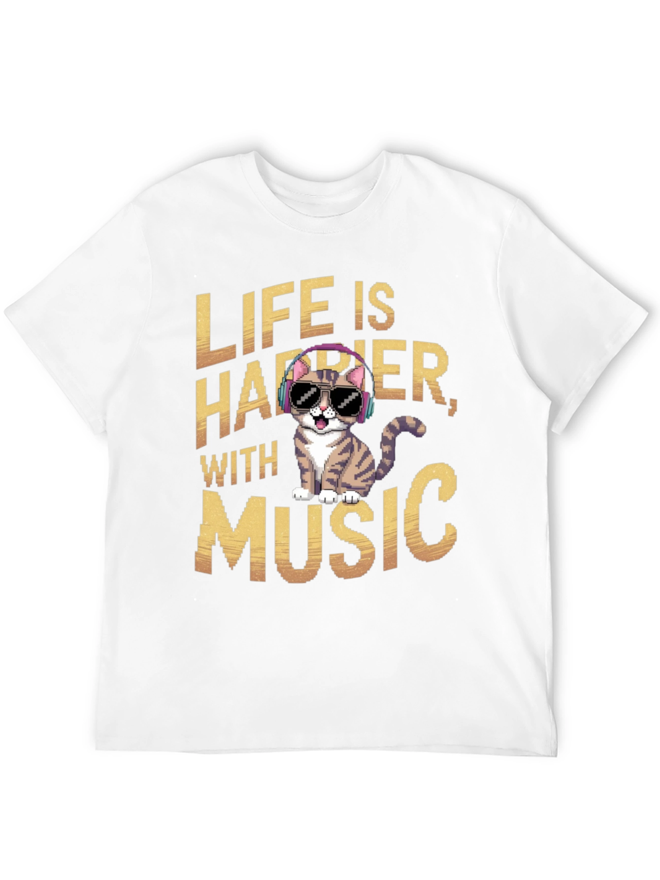 Life is Happier with Music Cat T-Shirt