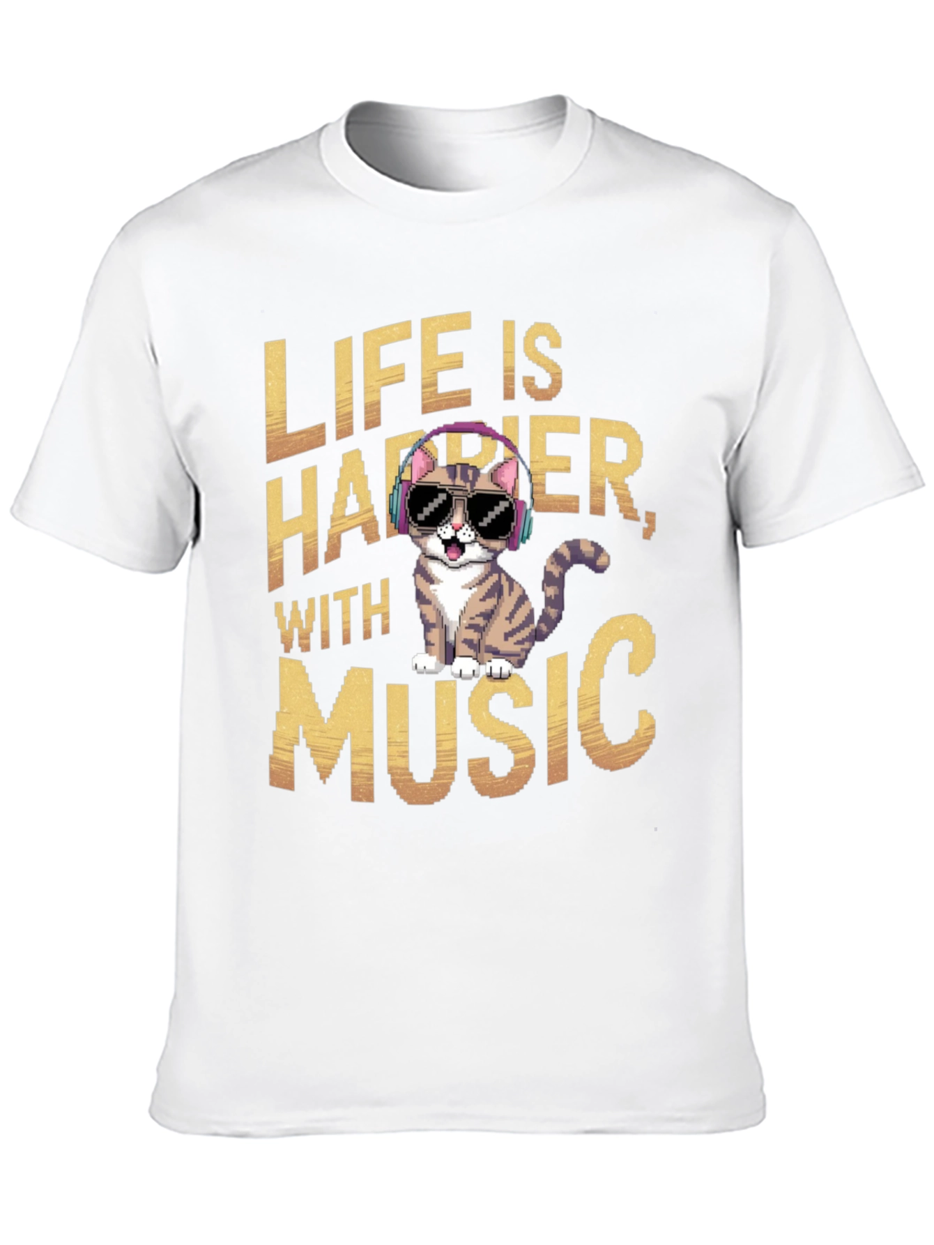 Life is Happier with Music Cat T-Shirt