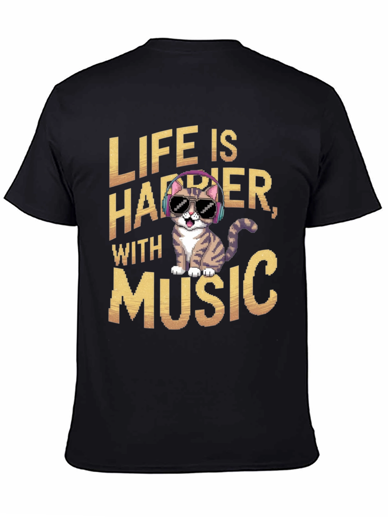 Life is Happier with Music Cat T-Shirt
