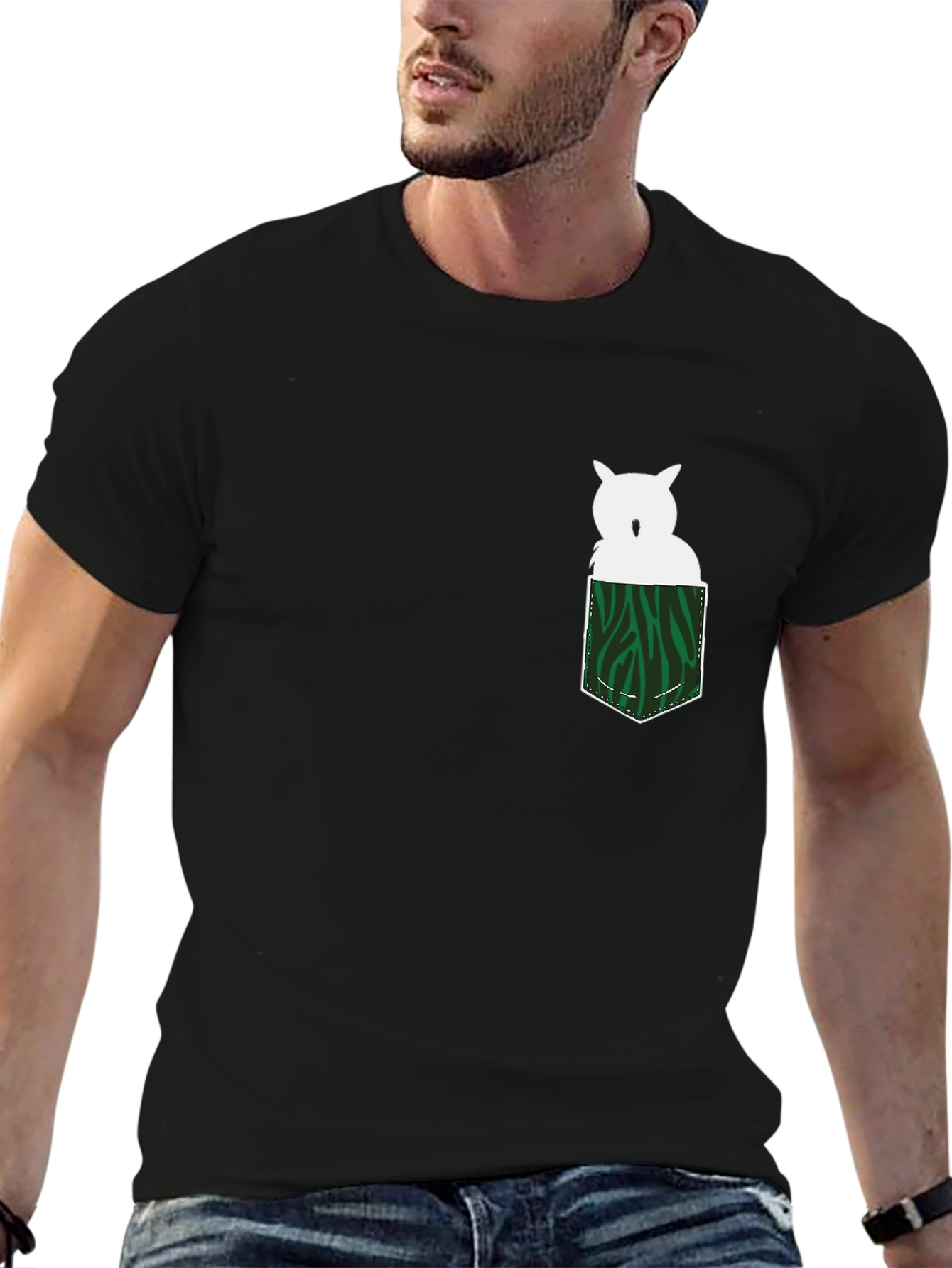 Owl in Pocket Graphic Tee - Mens Black T-Shirt