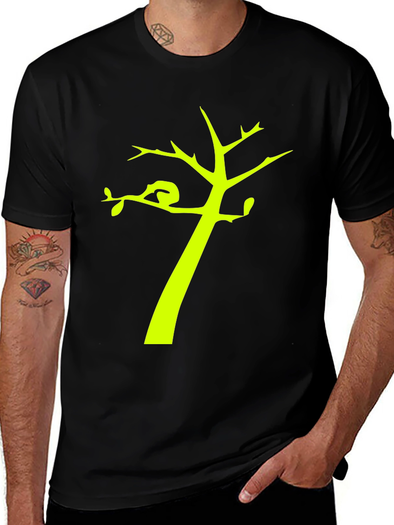 Black T-Shirt with Tree Graphic