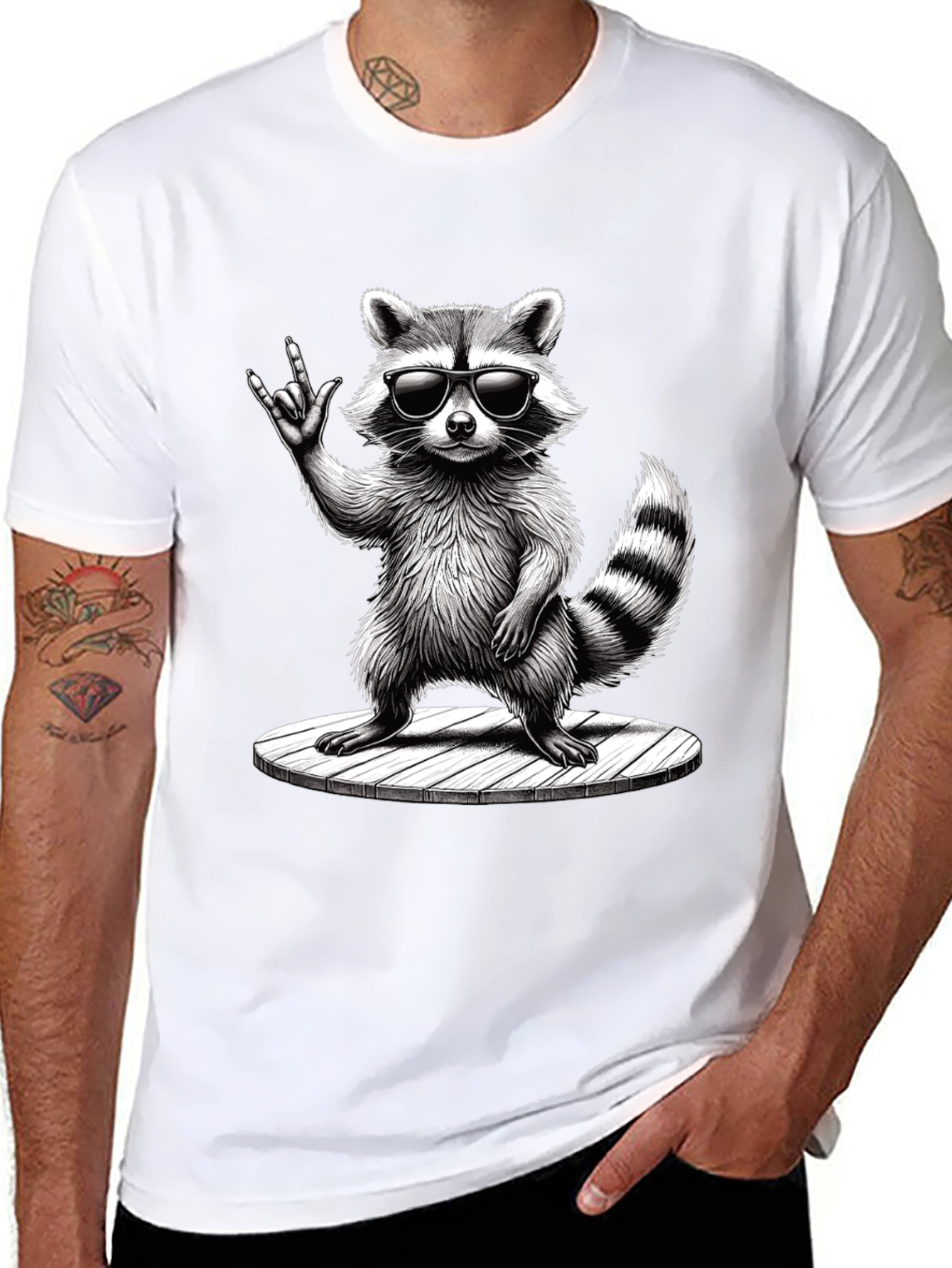 Cool Raccoon Graphic Tee - Rock On!