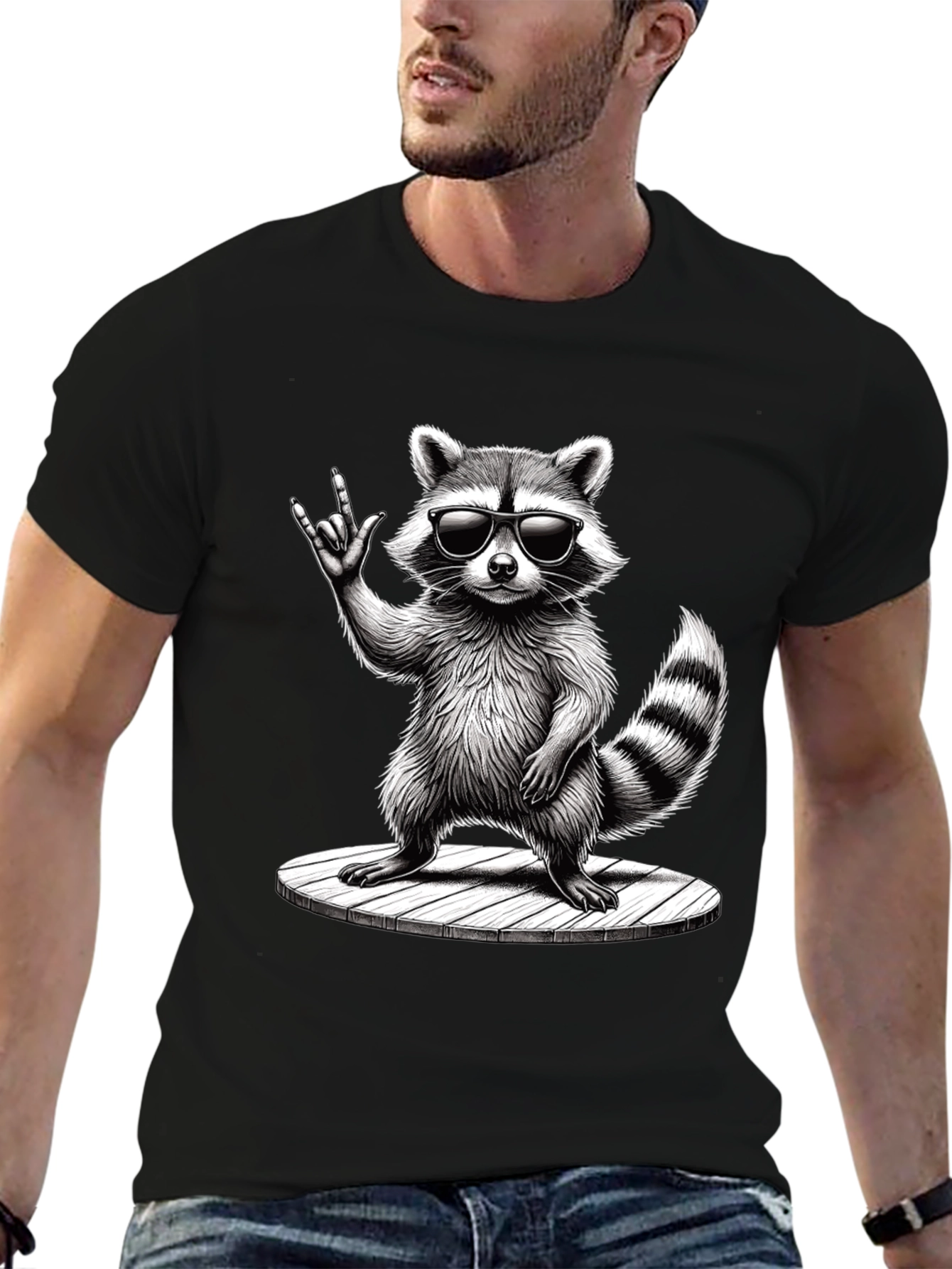 Cool Raccoon Graphic Tee - Rock On!