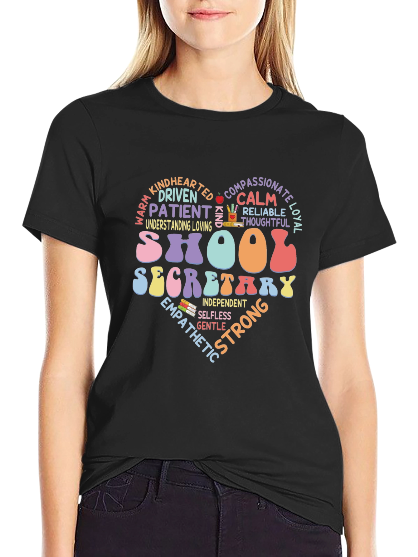 School Secretary Heart Word Art T-Shirt