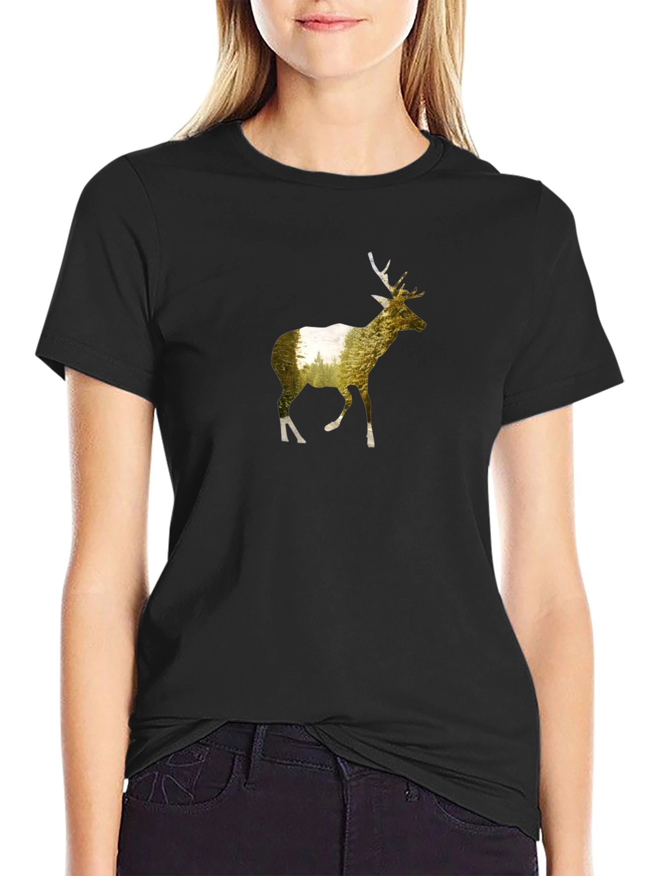 Deer Silhouette Graphic Tee - Black