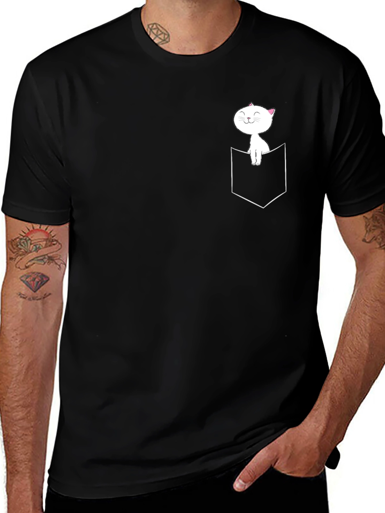 Cat in Pocket Graphic T-Shirt
