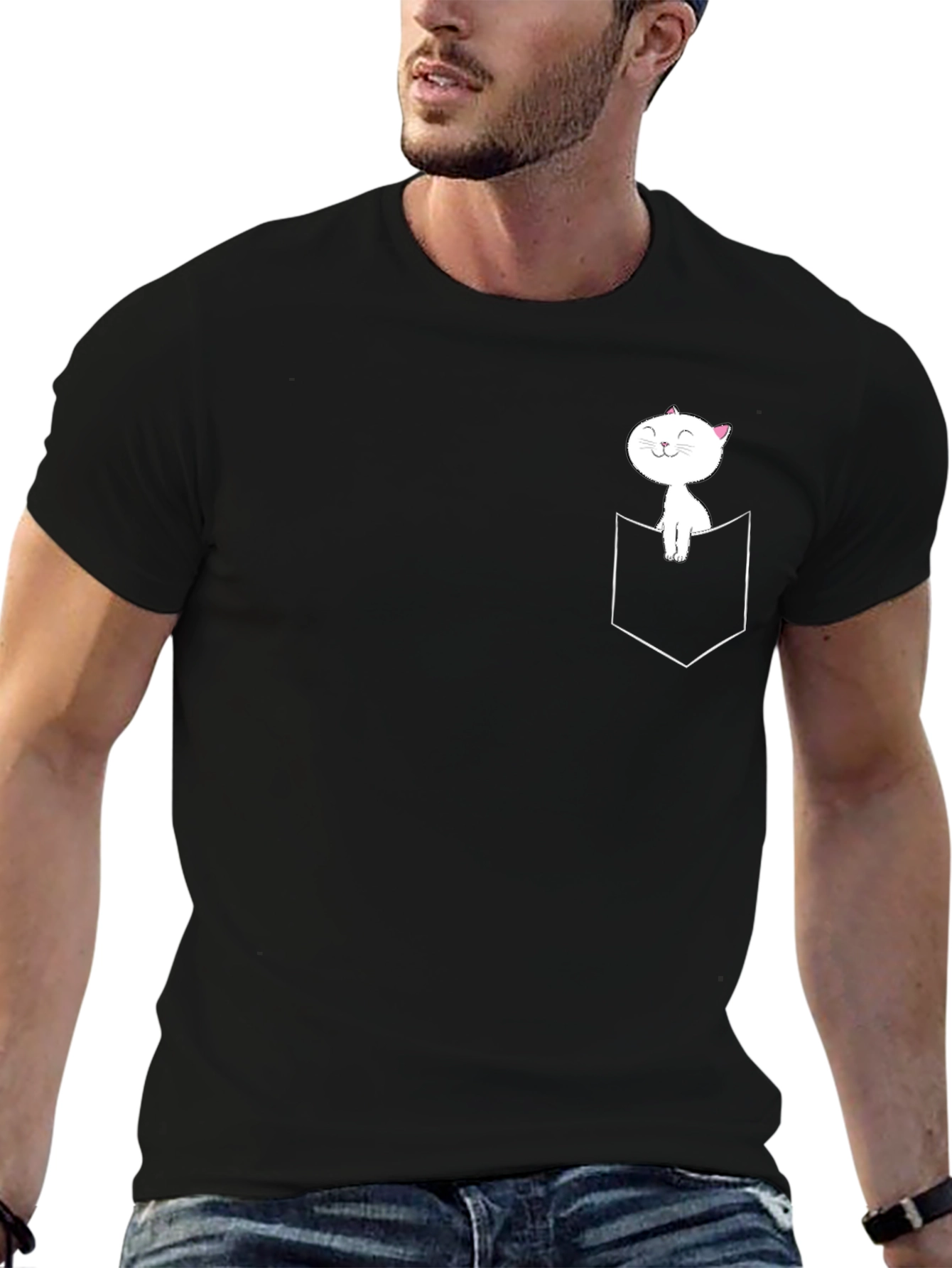Cat in Pocket Graphic T-Shirt