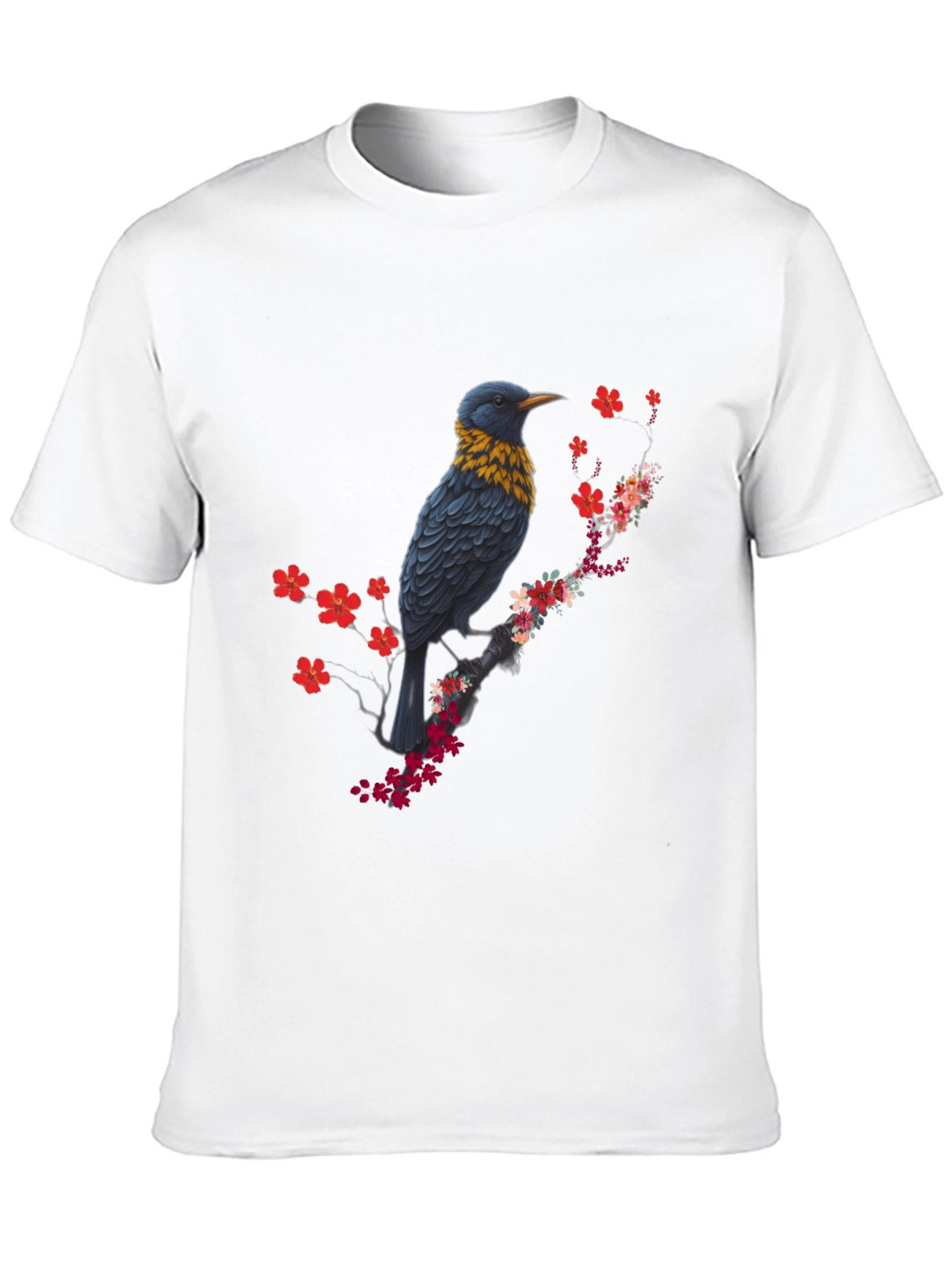 Bird and Blossom Print Black T-Shirt