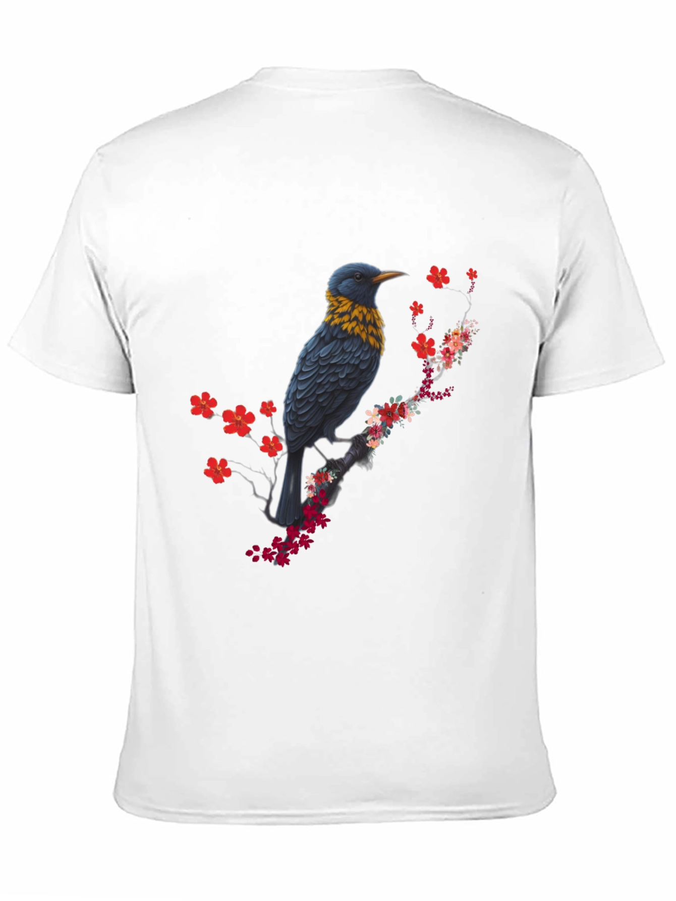 Bird and Blossom Print Black T-Shirt