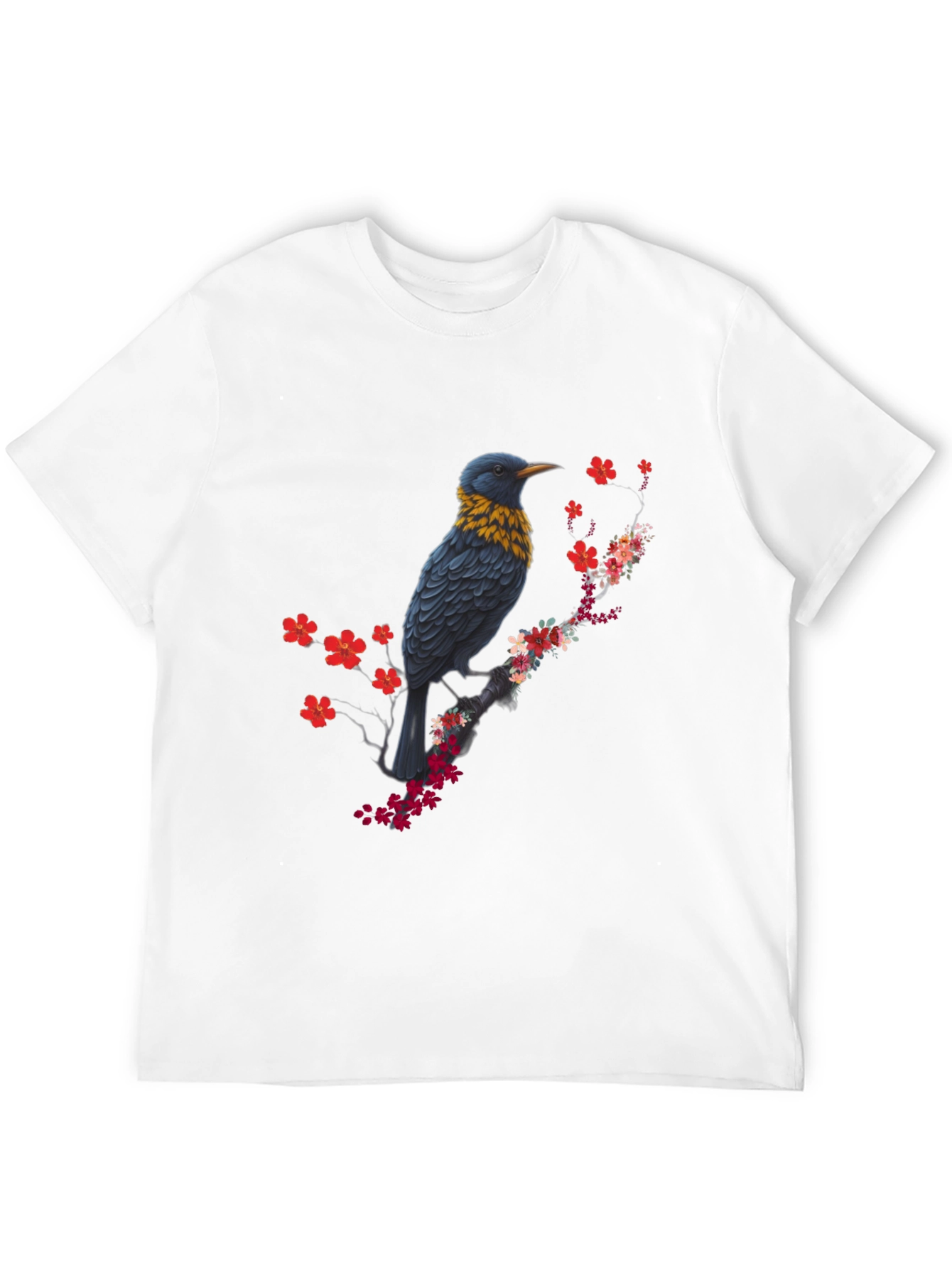 Bird and Blossom Print Black T-Shirt